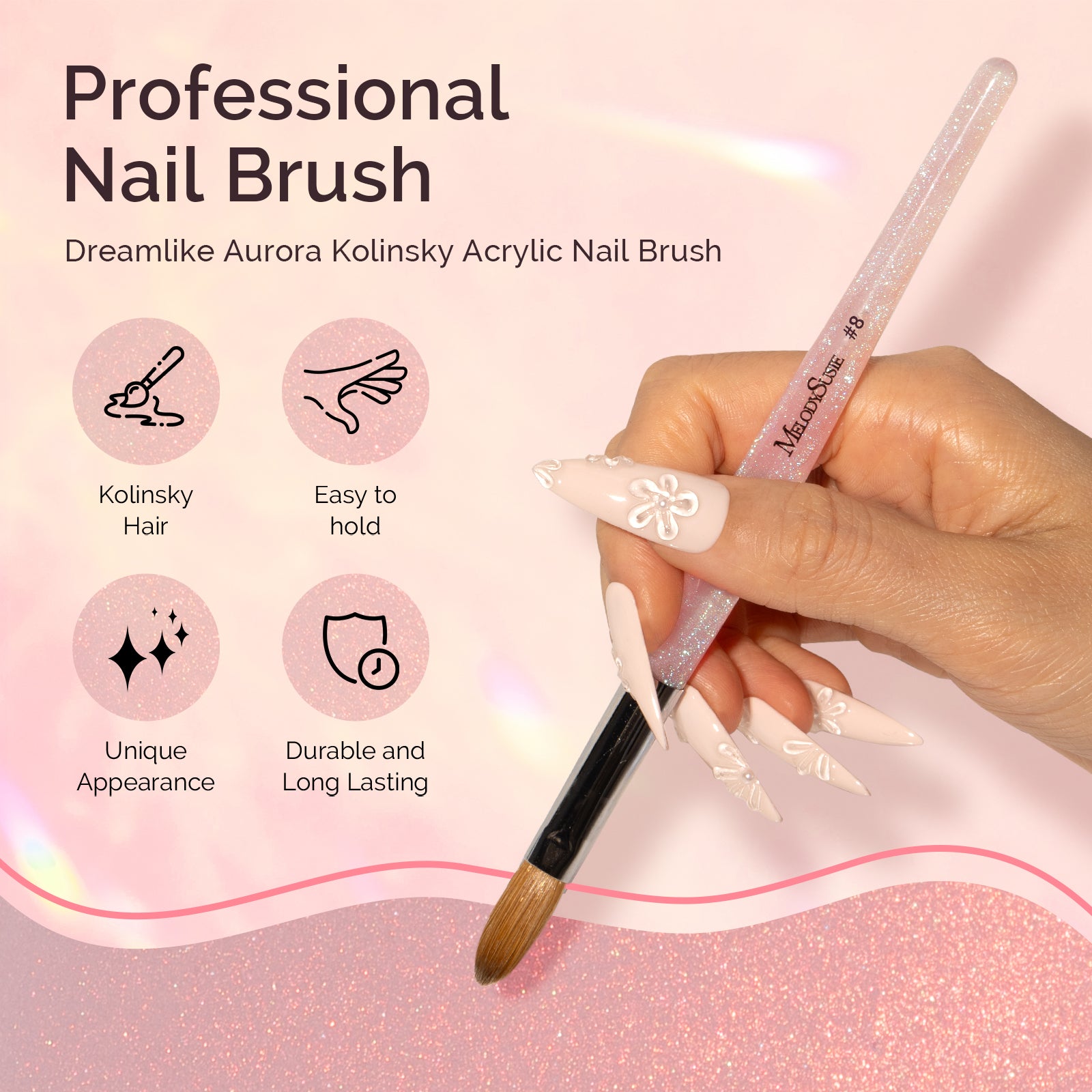 Kolinsky Acrylic Nail Brush Set - Pink - 图片3