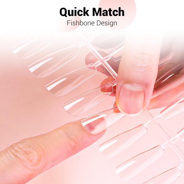 Long Square Nail Tips – Clear Half Cover