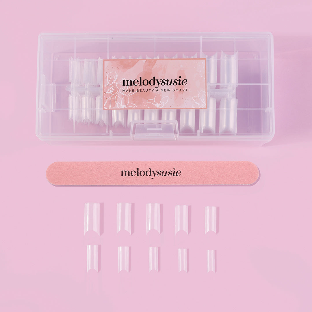 Long Square Nail Tips – Clear Half Cover - 图片2