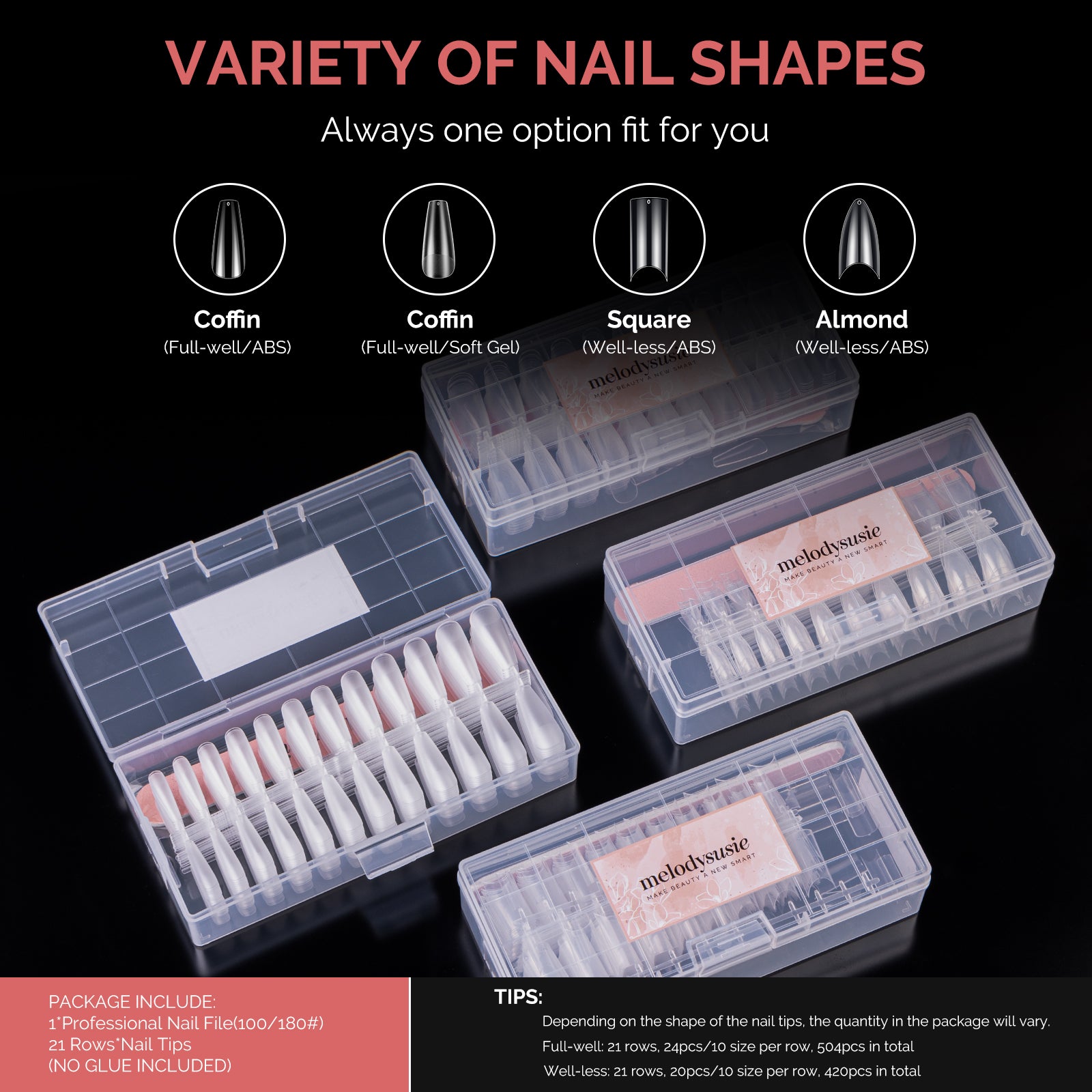 Long Square Nail Tips – Clear Half Cover - 图片5