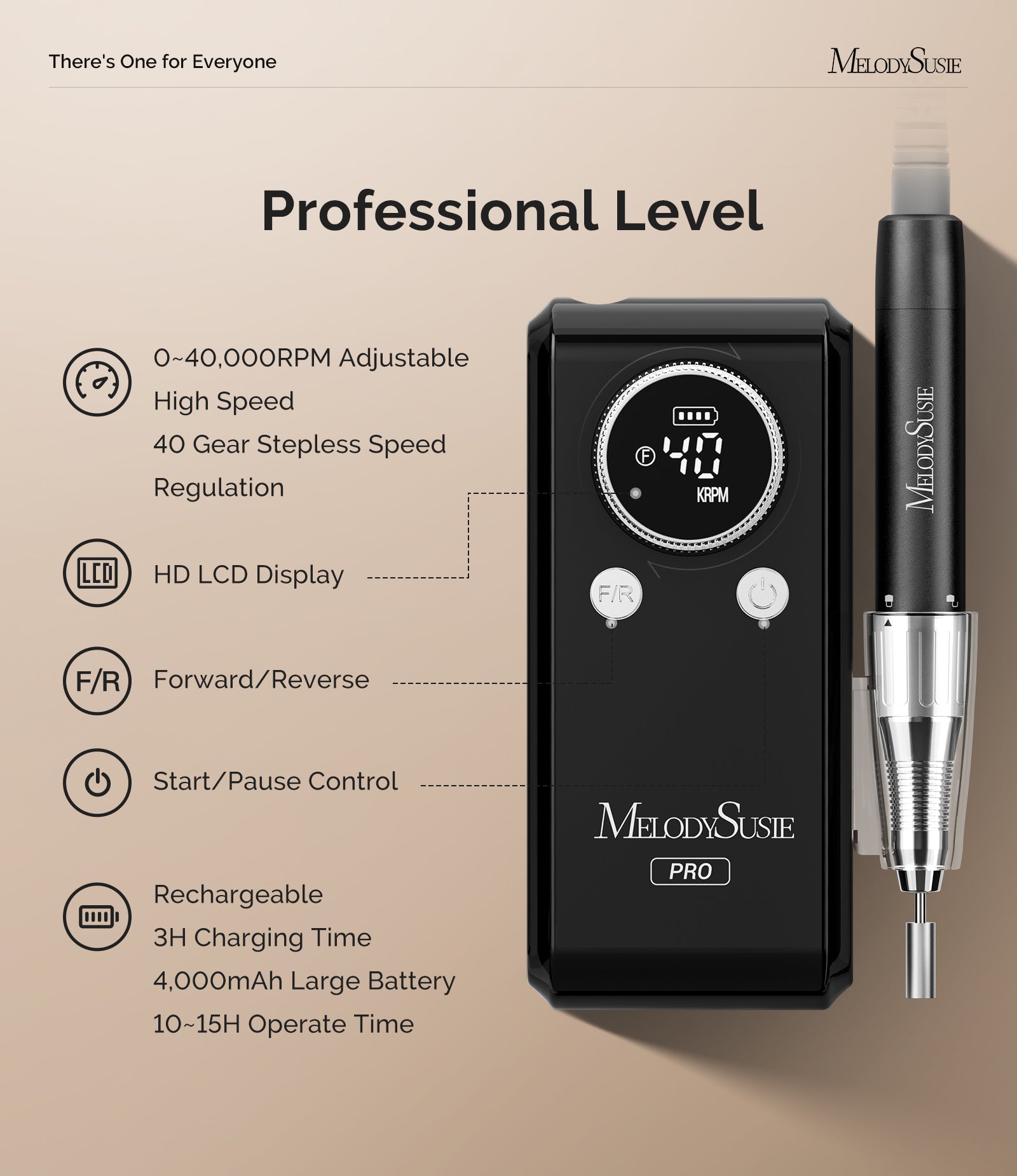 MB420G Clip-On Professional Rechargeable 2-in-1 Nail Drill with Built-In Stand 40,000RPM - 图片3