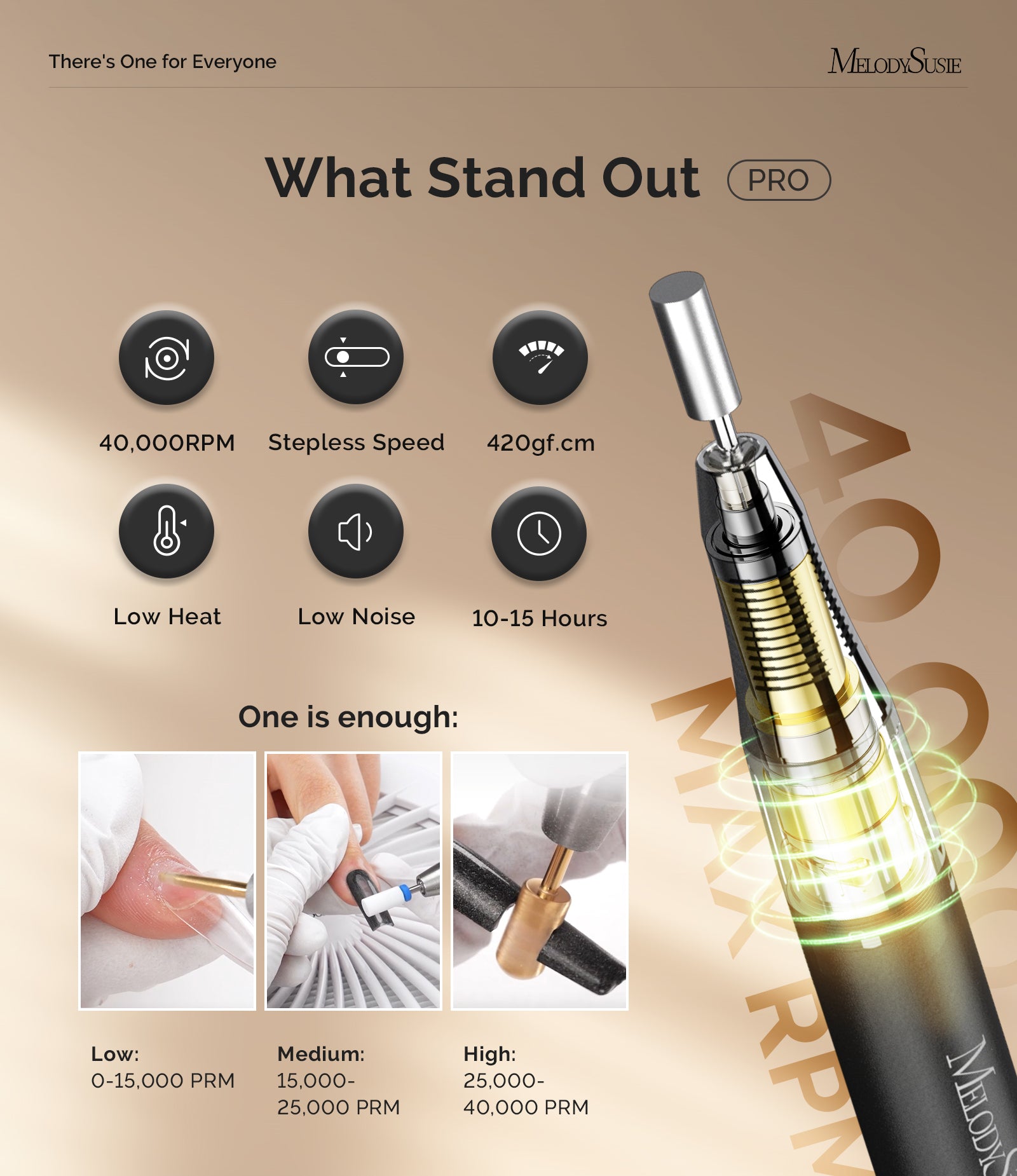 MB420G Clip-On Professional Rechargeable 2-in-1 Nail Drill with Built-In Stand 40,000RPM - 图片2
