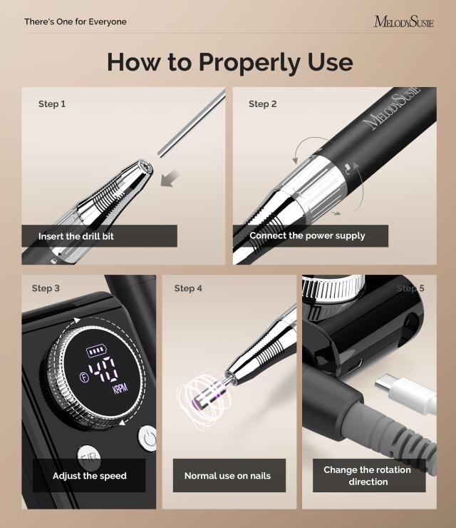 MB420G Clip-On Professional Rechargeable 2-in-1 Nail Drill with Built-In Stand 40,000RPM - Black