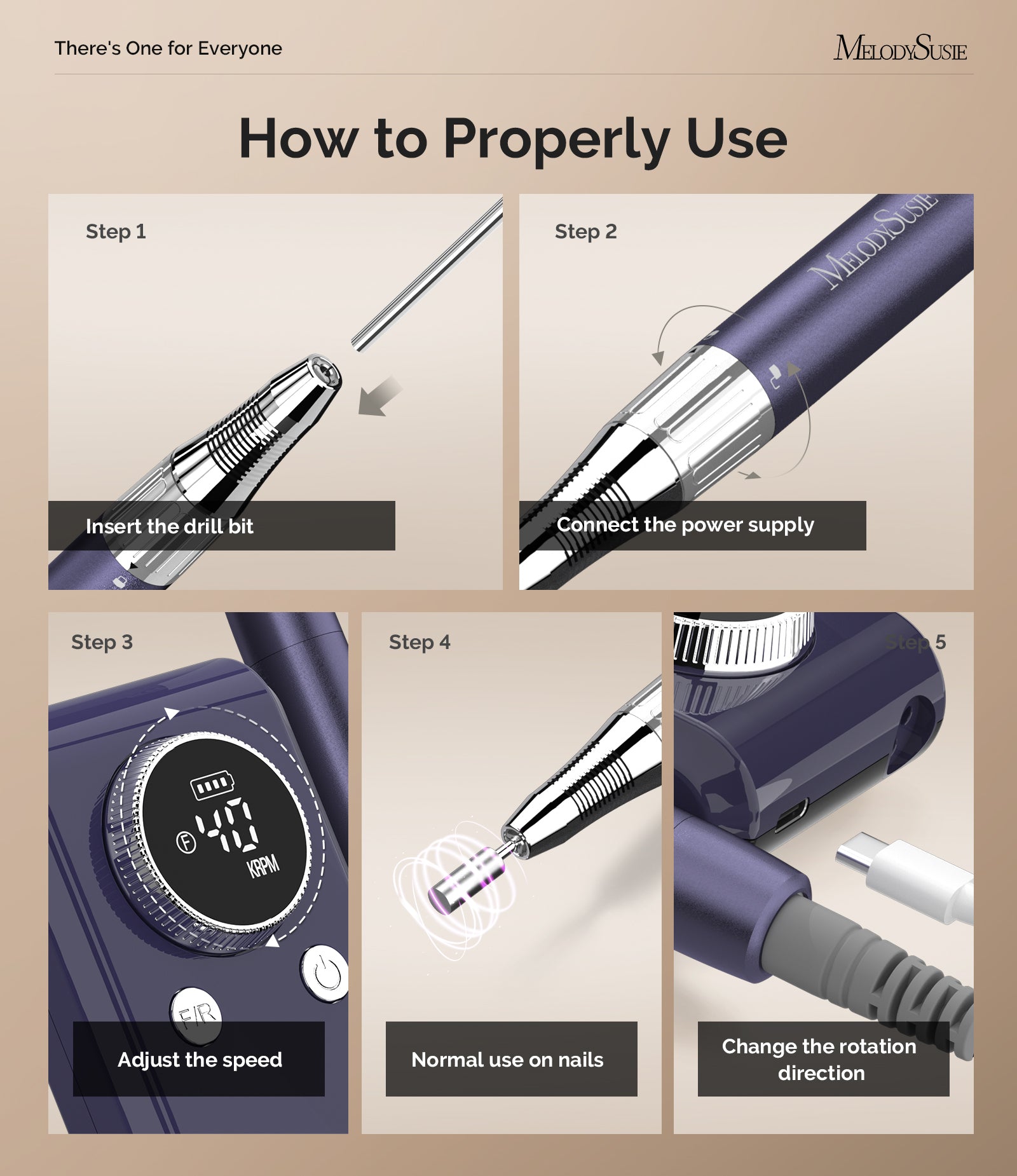 MB420G Clip-On Professional Rechargeable 2-in-1 Nail Drill with Built-In Stand 40,000RPM - Purple - 图片7