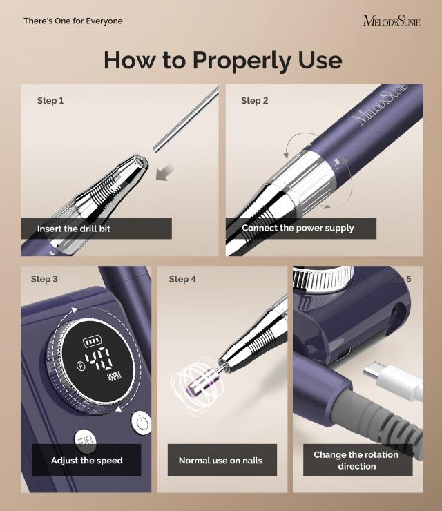 MB420G Clip-On Professional Rechargeable 2-in-1 Nail Drill with Built-In Stand 40,000RPM - Purple