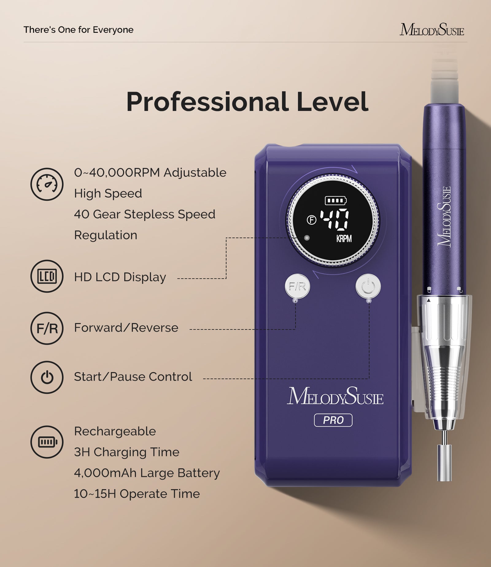 MB420G Clip-On Professional Rechargeable 2-in-1 Nail Drill with Built-In Stand 40,000RPM - 图片2