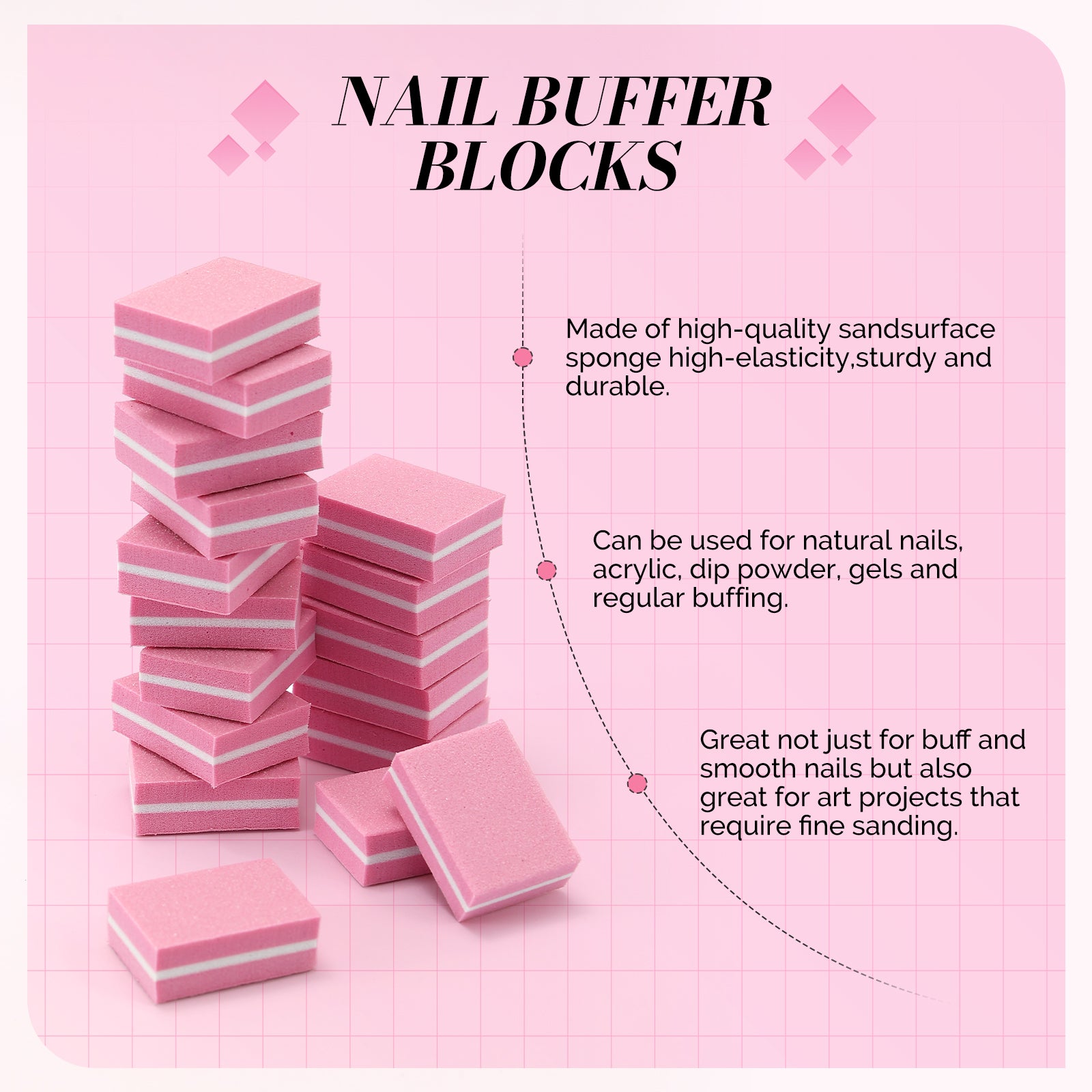 50Pcs Mini Nail Buffer Block 100/180 Grit - Pink - 图片4