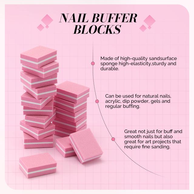 50Pcs Mini Nail Buffer Block 100/180 Grit - Pink