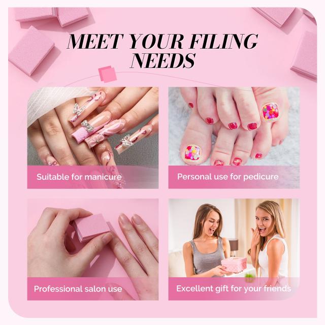 50Pcs Mini Nail Buffer Block 100/180 Grit - Pink