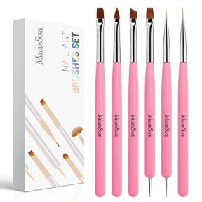 Nail Art Brushes Set 6Pcs - Pink