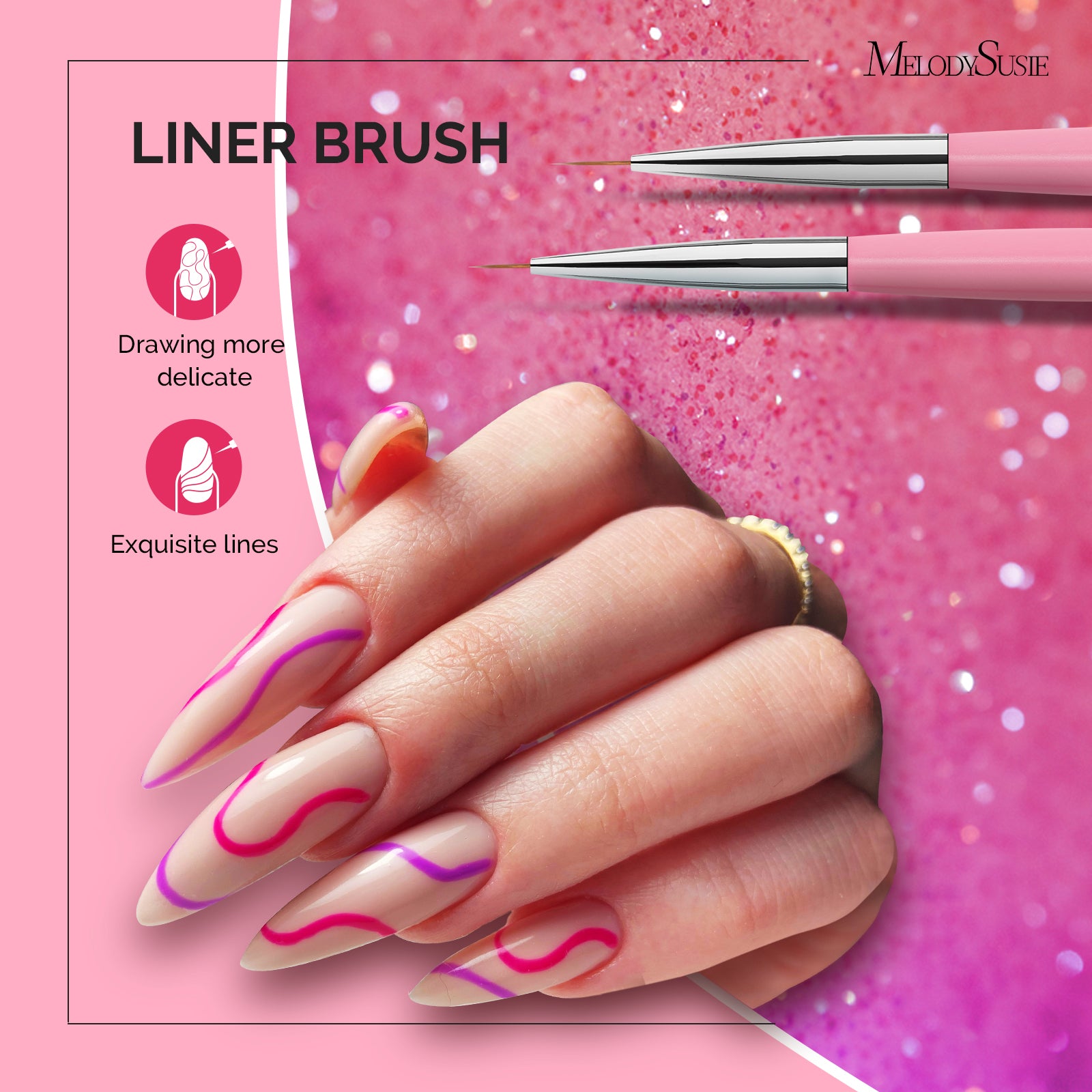 Nail Art Brushes Set 6Pcs - Pink - 图片5