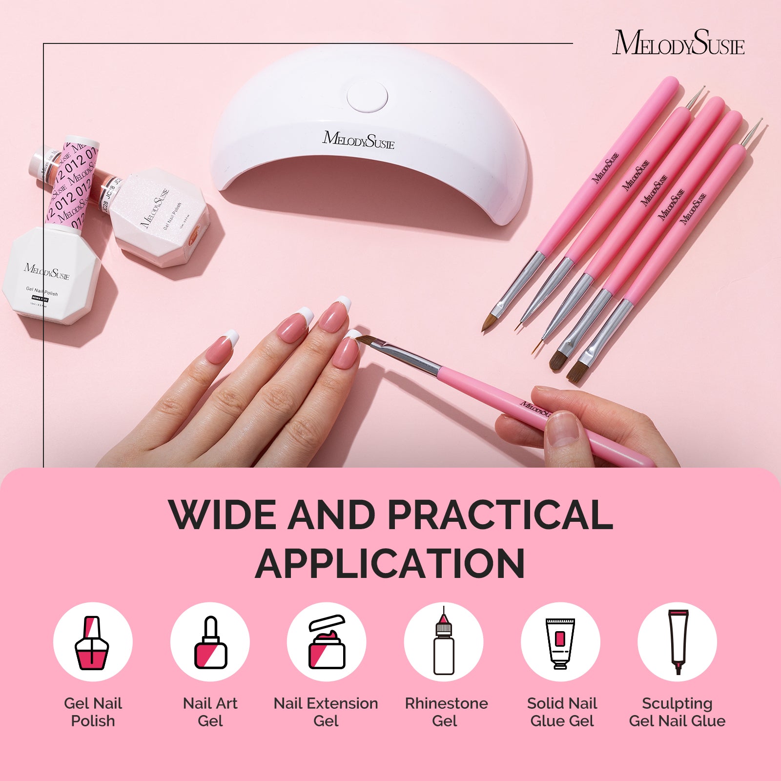 Nail Art Brushes Set 6Pcs - Pink - 图片6