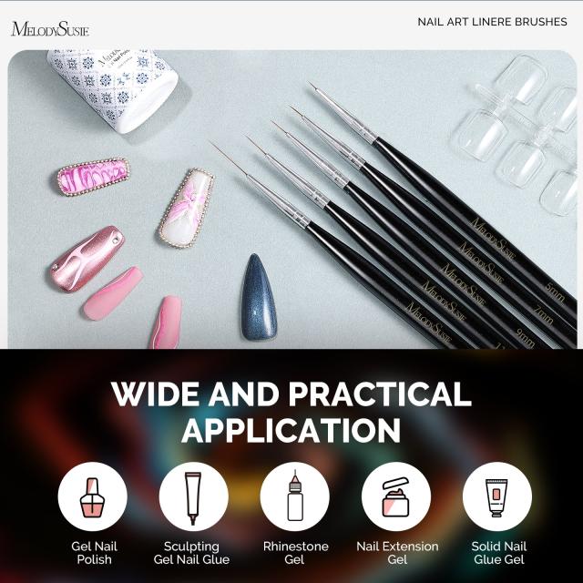 Nail Art Liner Brushes 5Pcs - Black