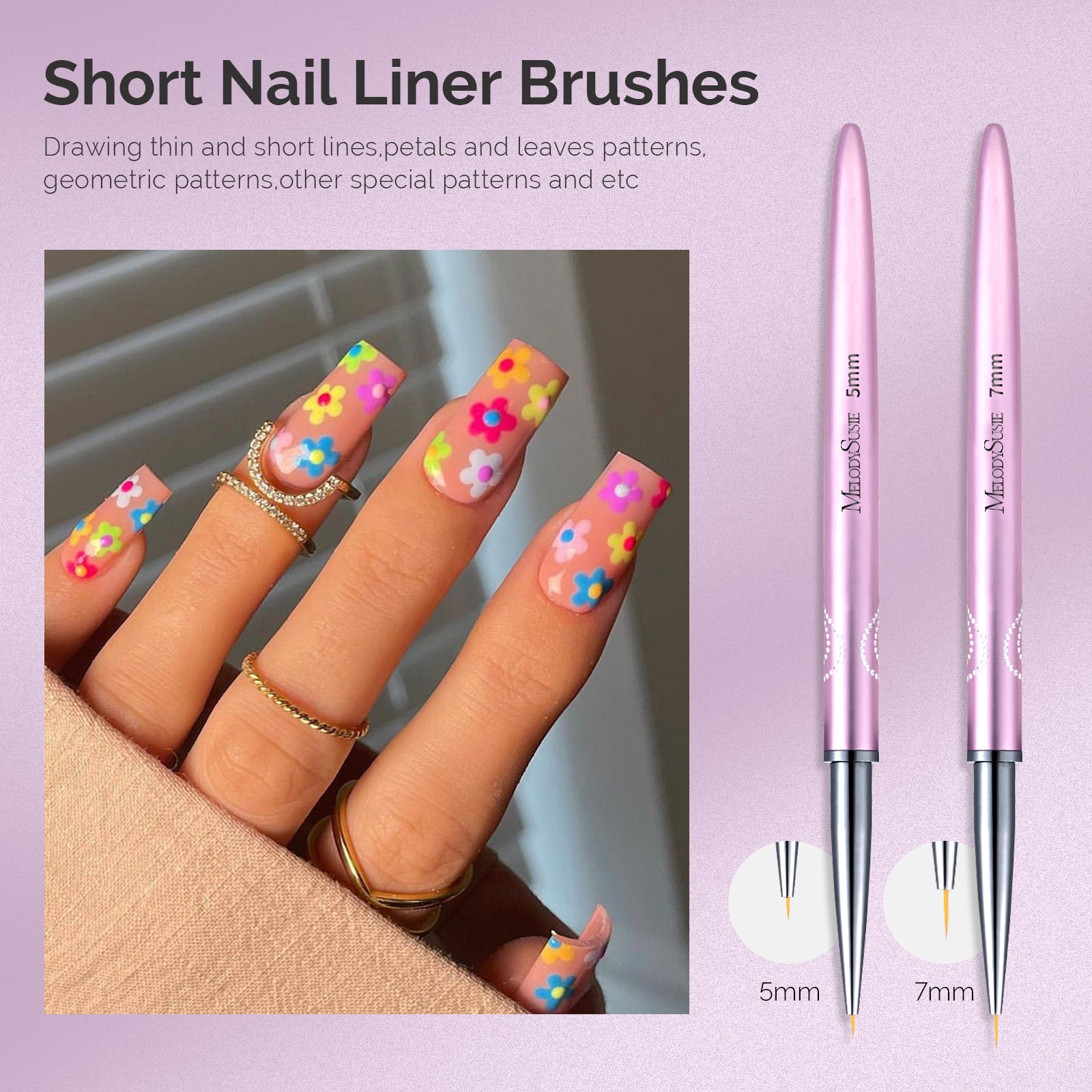 Nail Art Liner Brushes 5Pcs - Rose Gold - 图片3