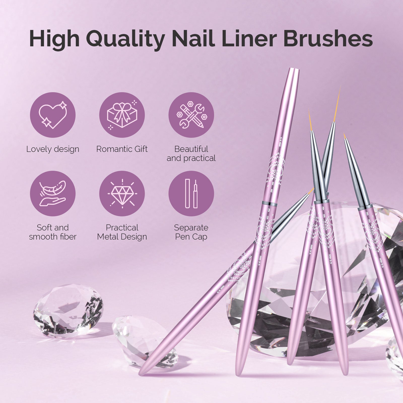 Nail Art Liner Brushes 5Pcs - Rose Gold - 图片2