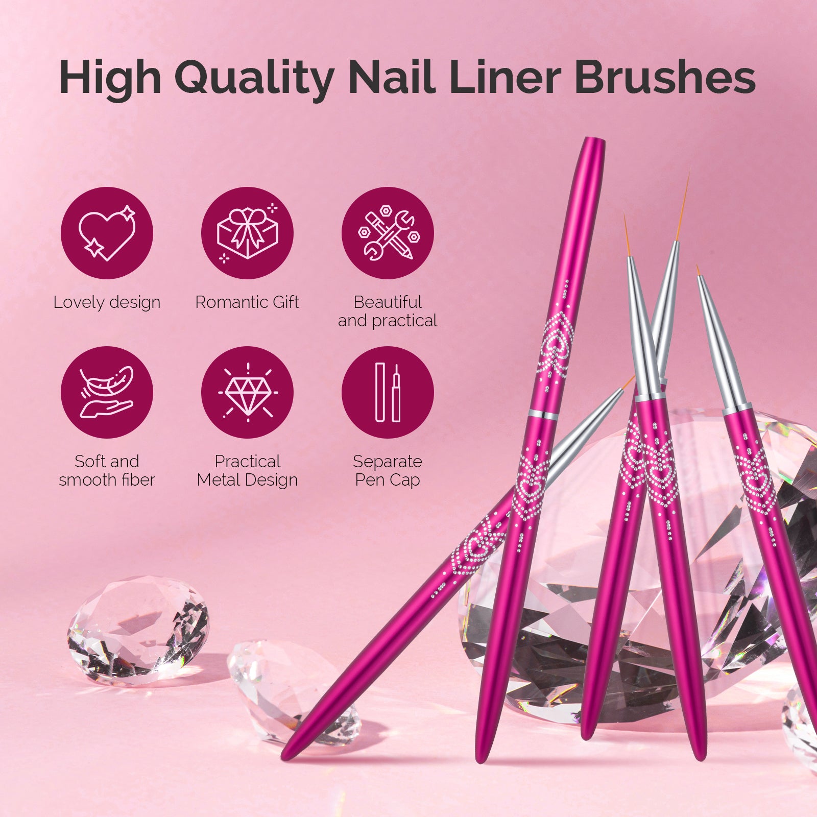 Nail Art Liner Brushes 5Pcs - Rose Pink - 图片2