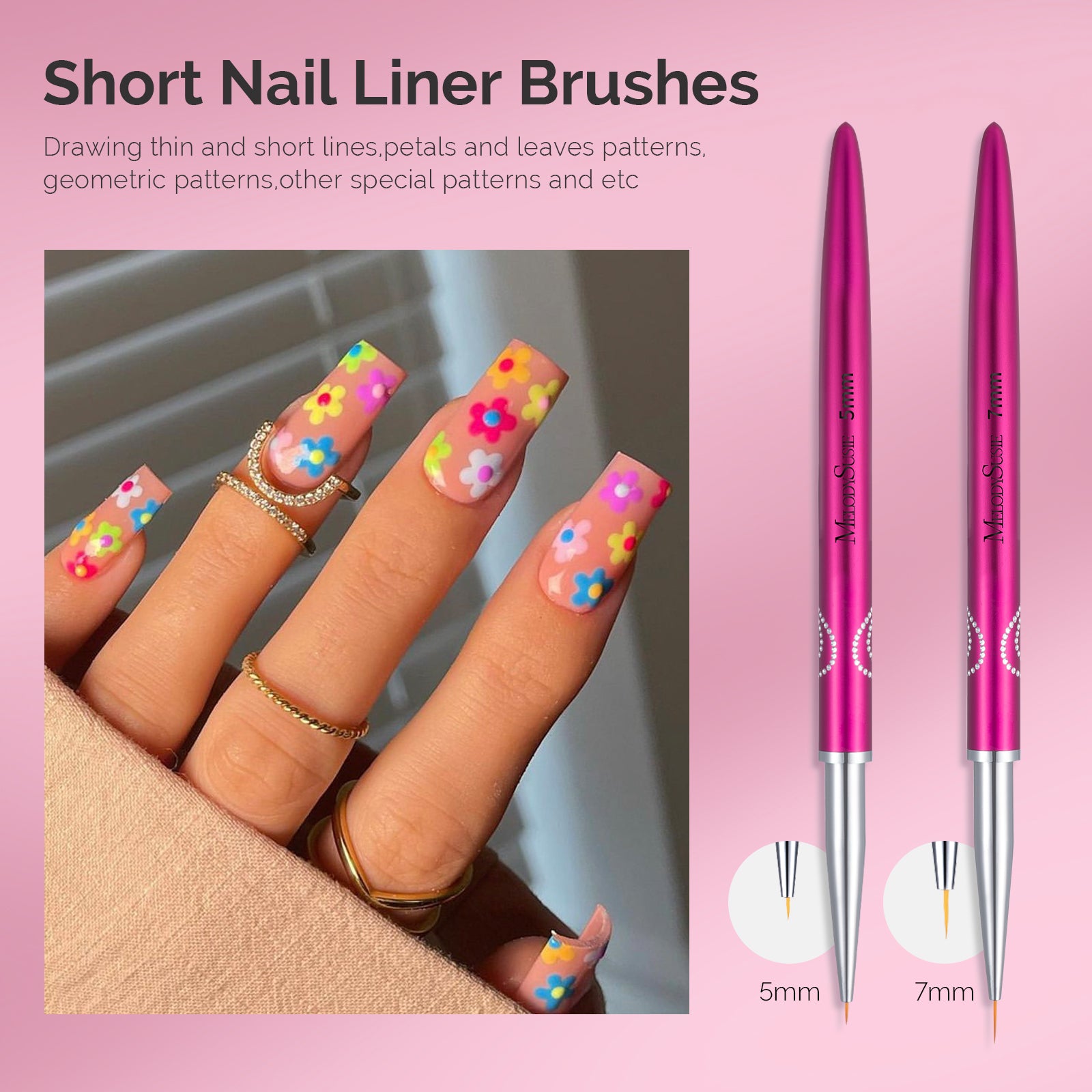 Nail Art Liner Brushes 5Pcs - Rose Pink - 图片3