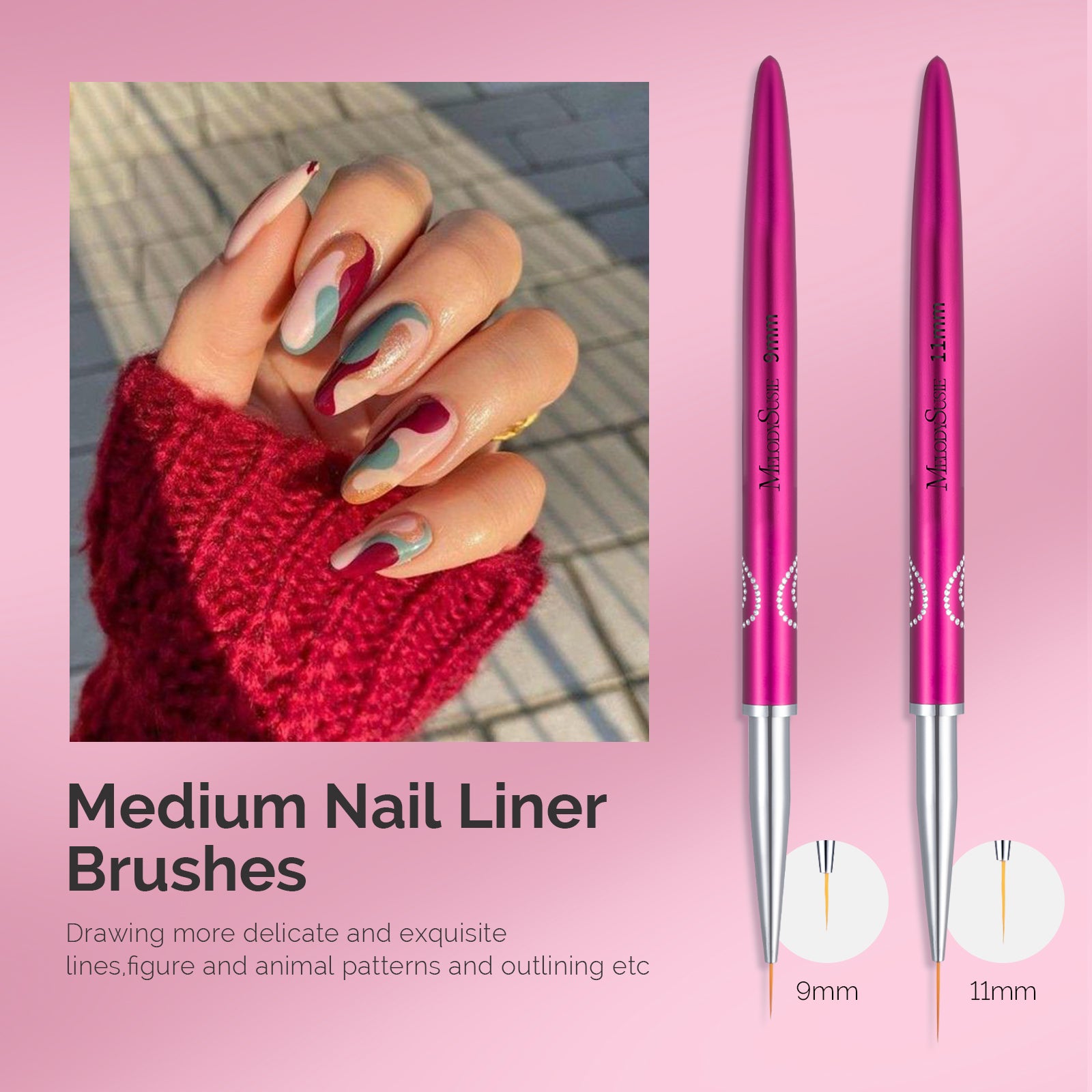 Nail Art Liner Brushes 5Pcs - Rose Pink - 图片4