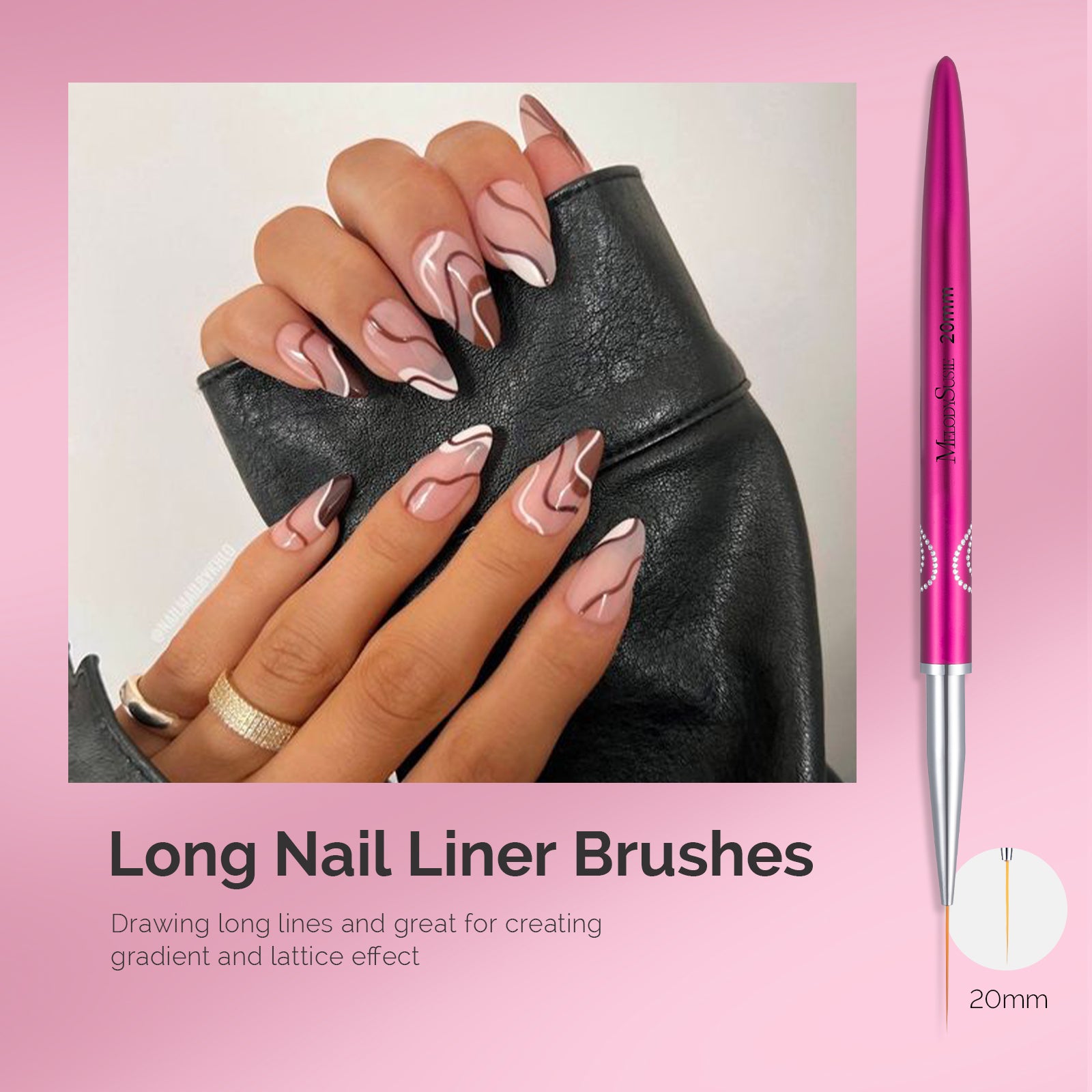 Nail Art Liner Brushes 5Pcs - Rose Pink - 图片5