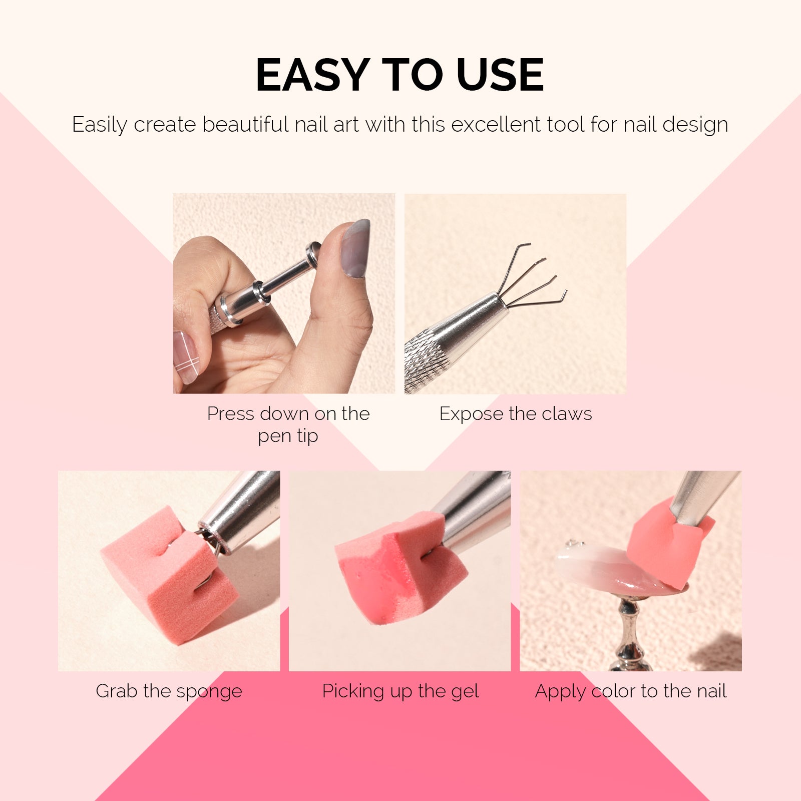 Nail Art Sponges With Grabbing Pen - Orange Pink - 图片3