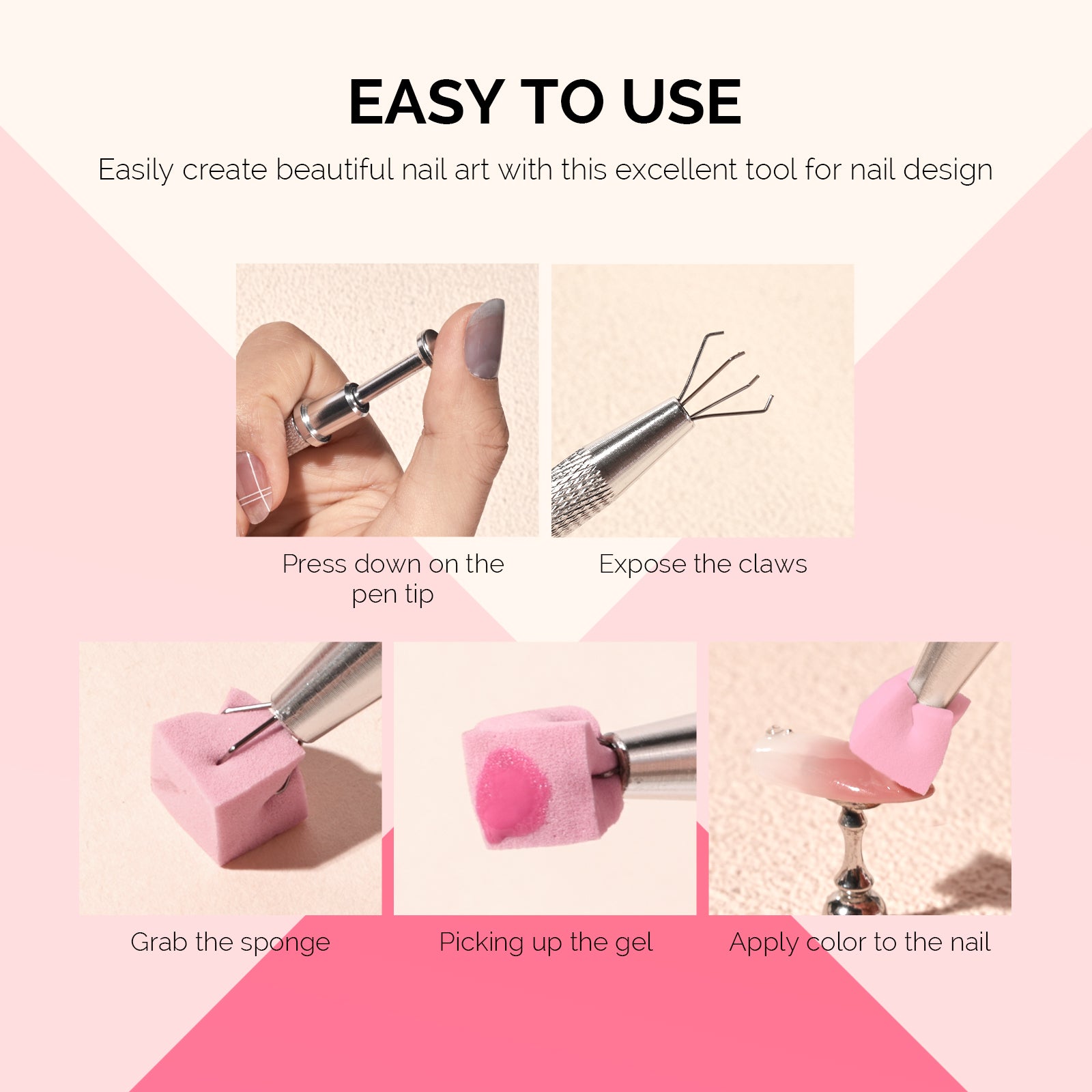 Nail Art Sponges With Grabbing Pen - Plum Pink - 图片3