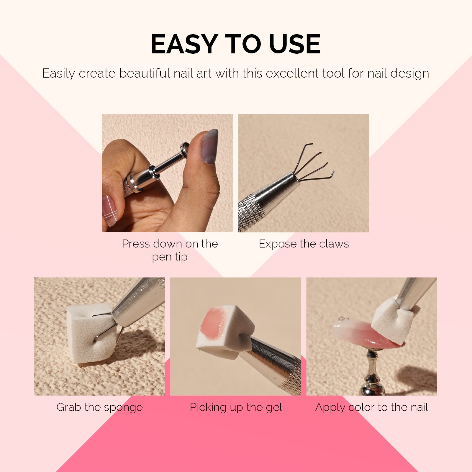 Nail Art Sponges With Grabbing Pen - White - 图片3