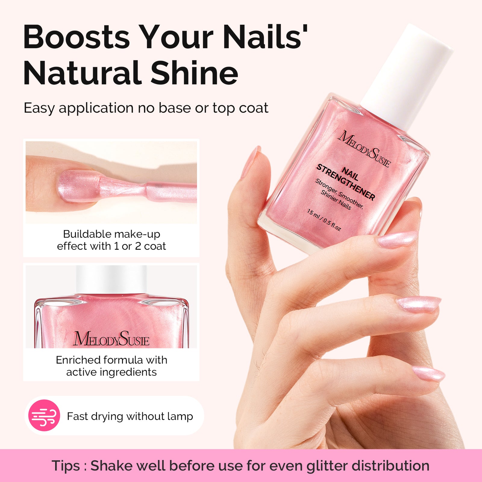 Nail Strengthener and Growth Treatment, 2-in-1 Ridge Filling Base Coat & Glossy Concealer Polish 15ml 0.5 Fl Oz - 图片2