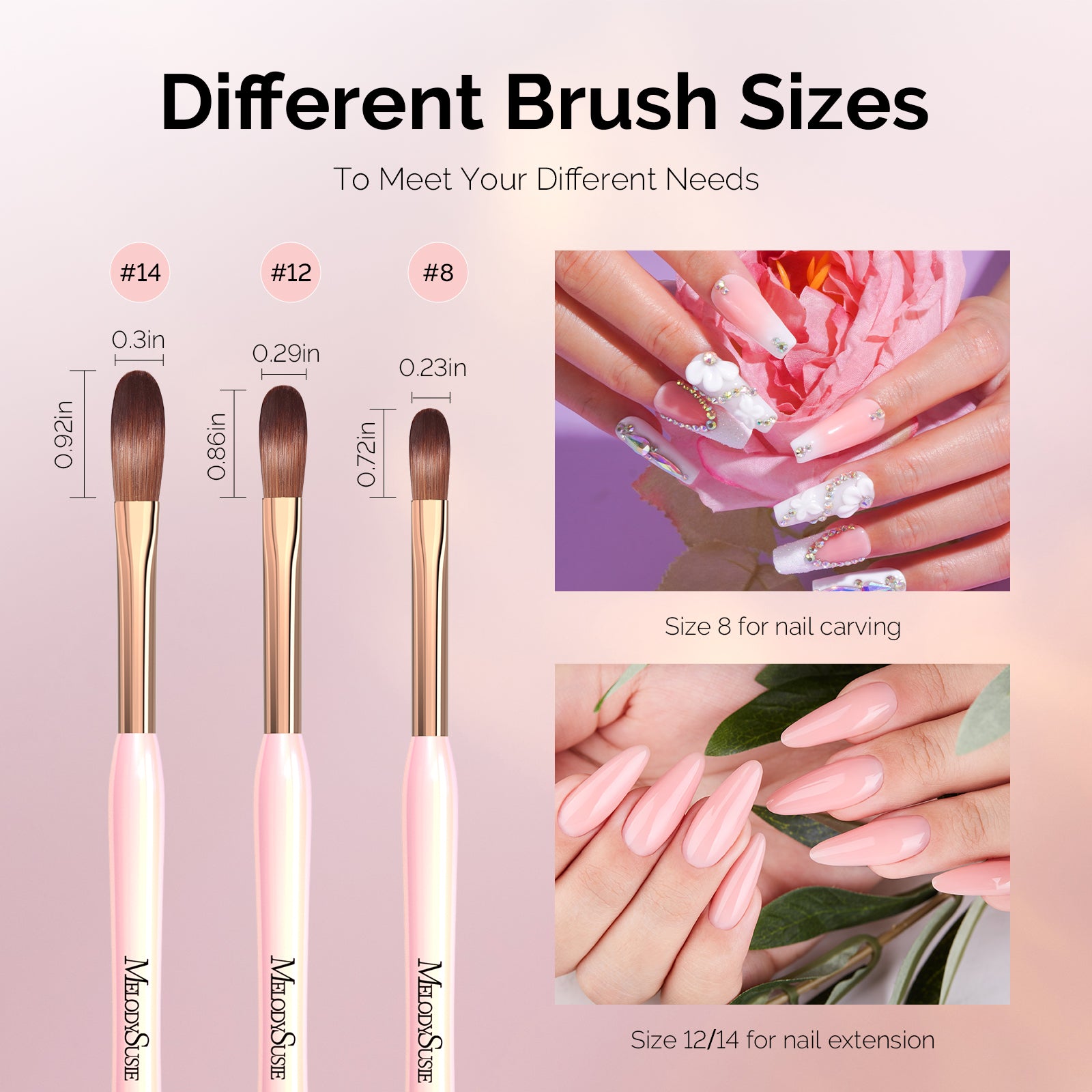 New Acrylic Nail Brush Set 3Pcs - Pink - 图片5