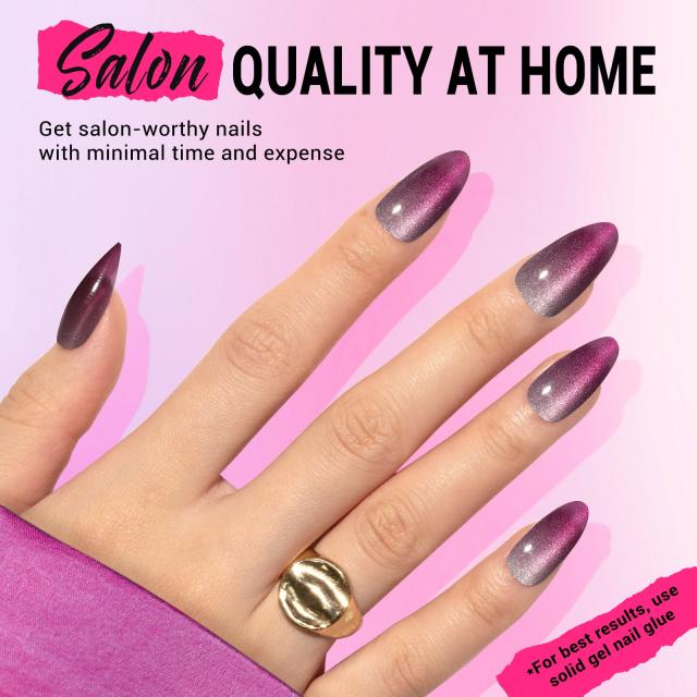 Ombre Grape Cat Eye Press On Nails Kit - US ONLY