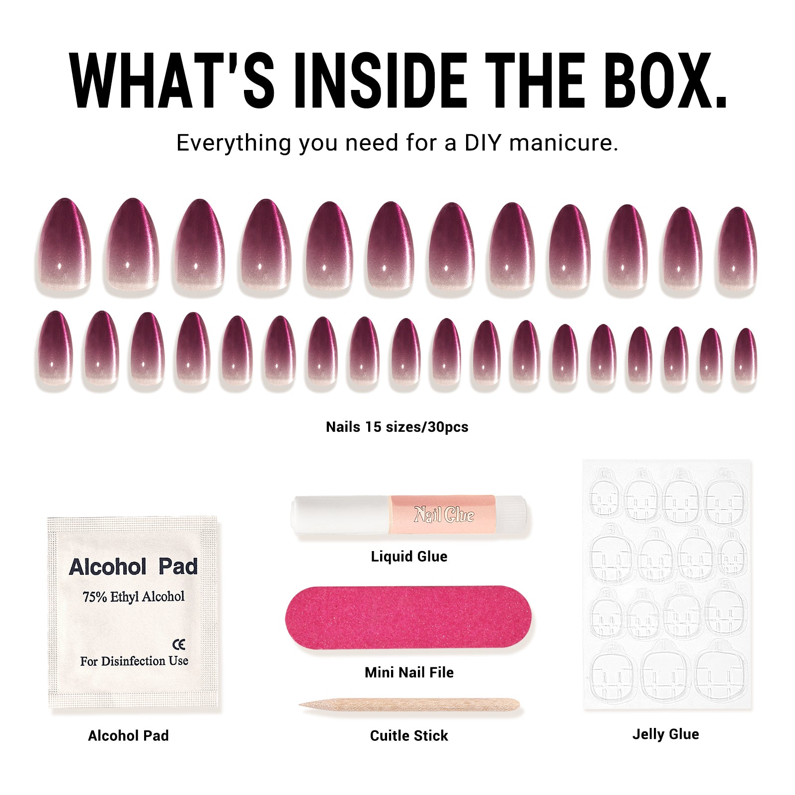 Ombre Grape Cat Eye Press On Nails Kit - US ONLY - 图片5