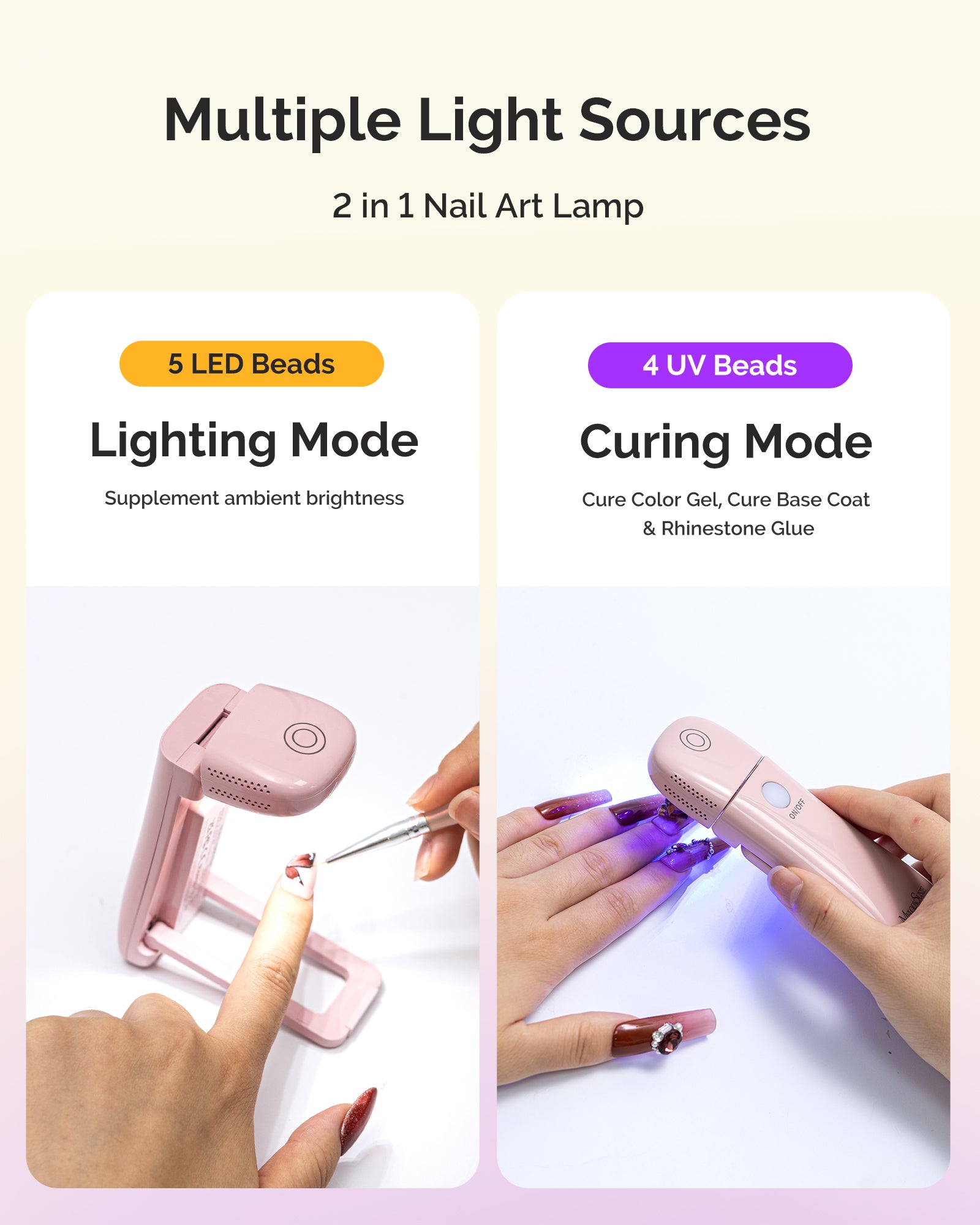 P-ART09F Foldable & Standable 2-in-1 Design LED/UV Nail Lamp - Pink - 图片4