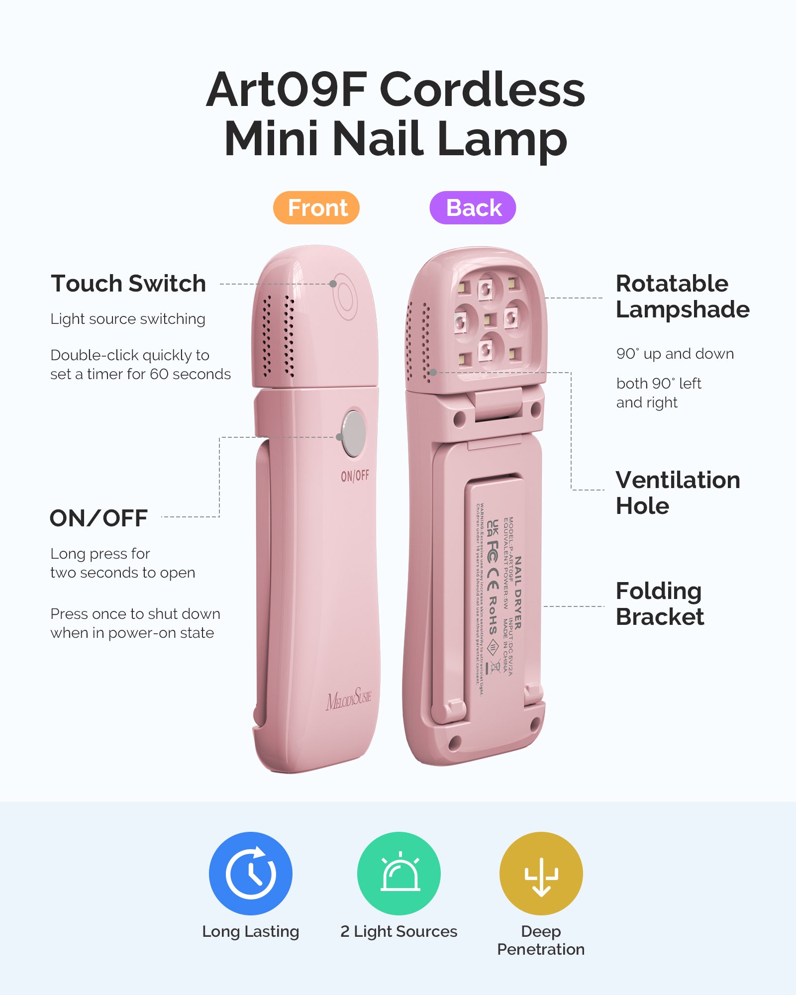 P-ART09F Foldable & Standable 2-in-1 Design LED/UV Nail Lamp - Pink - 图片3