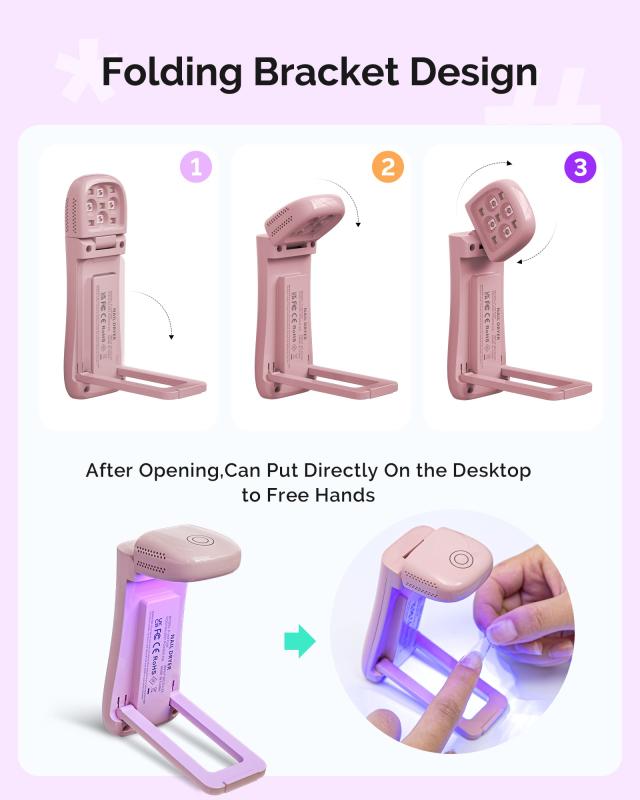 P-ART09F Foldable & Standable 2-in-1 Design LED/UV Nail Lamp - Pink