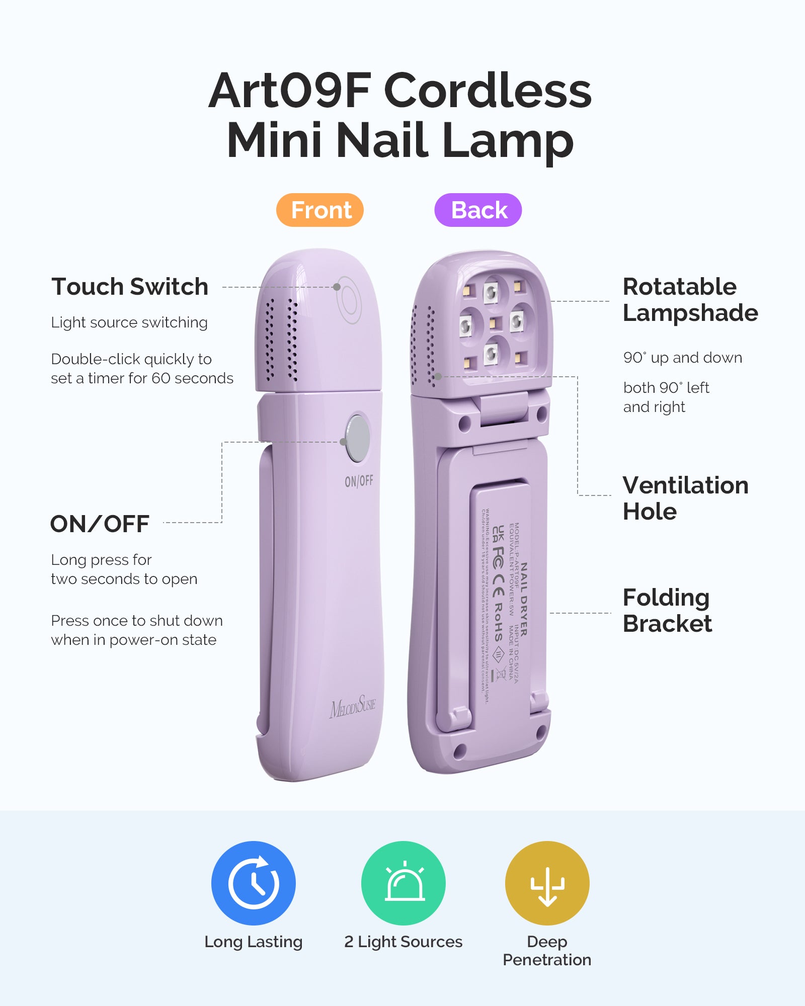 P-ART09F Foldable & Standable 2-in-1 Design LED/UV Nail Lamp - Purple - 图片5
