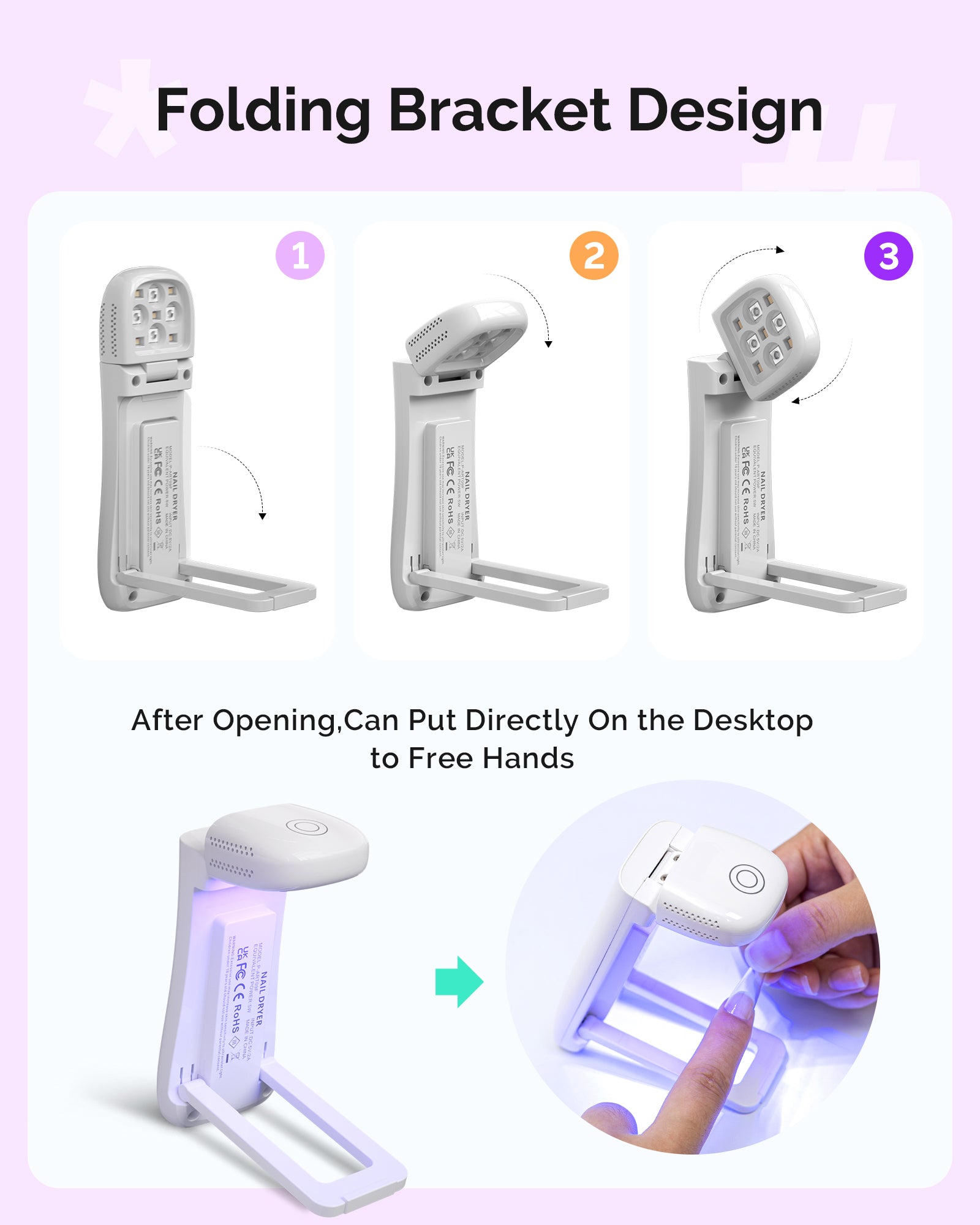 P-ART09F Foldable & Standable 2-in-1 Design LED/UV Nail Lamp - White - 图片6