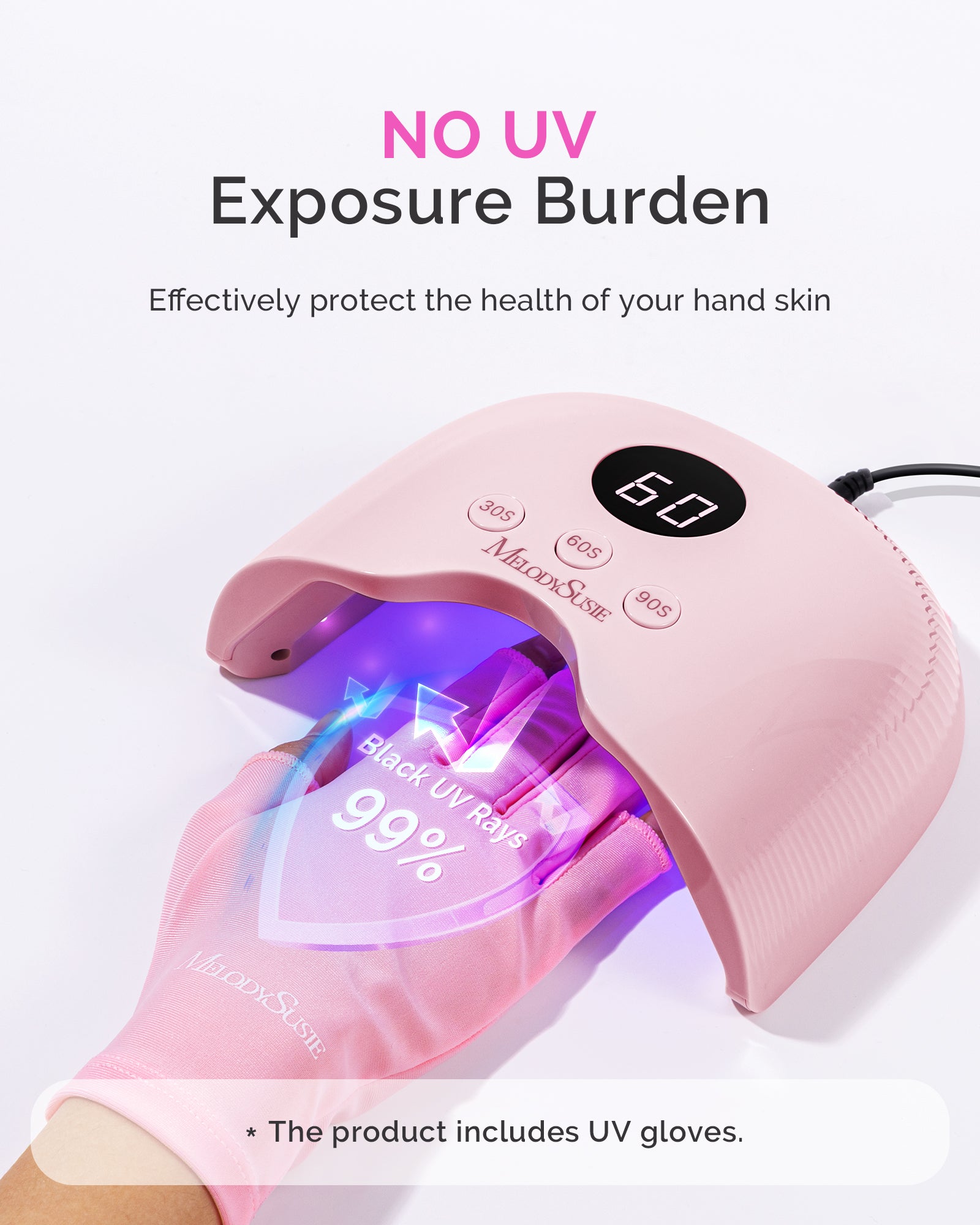 P-PLUS30A LED/UV Nail Lamp with UV Gloves - Pink - 图片2