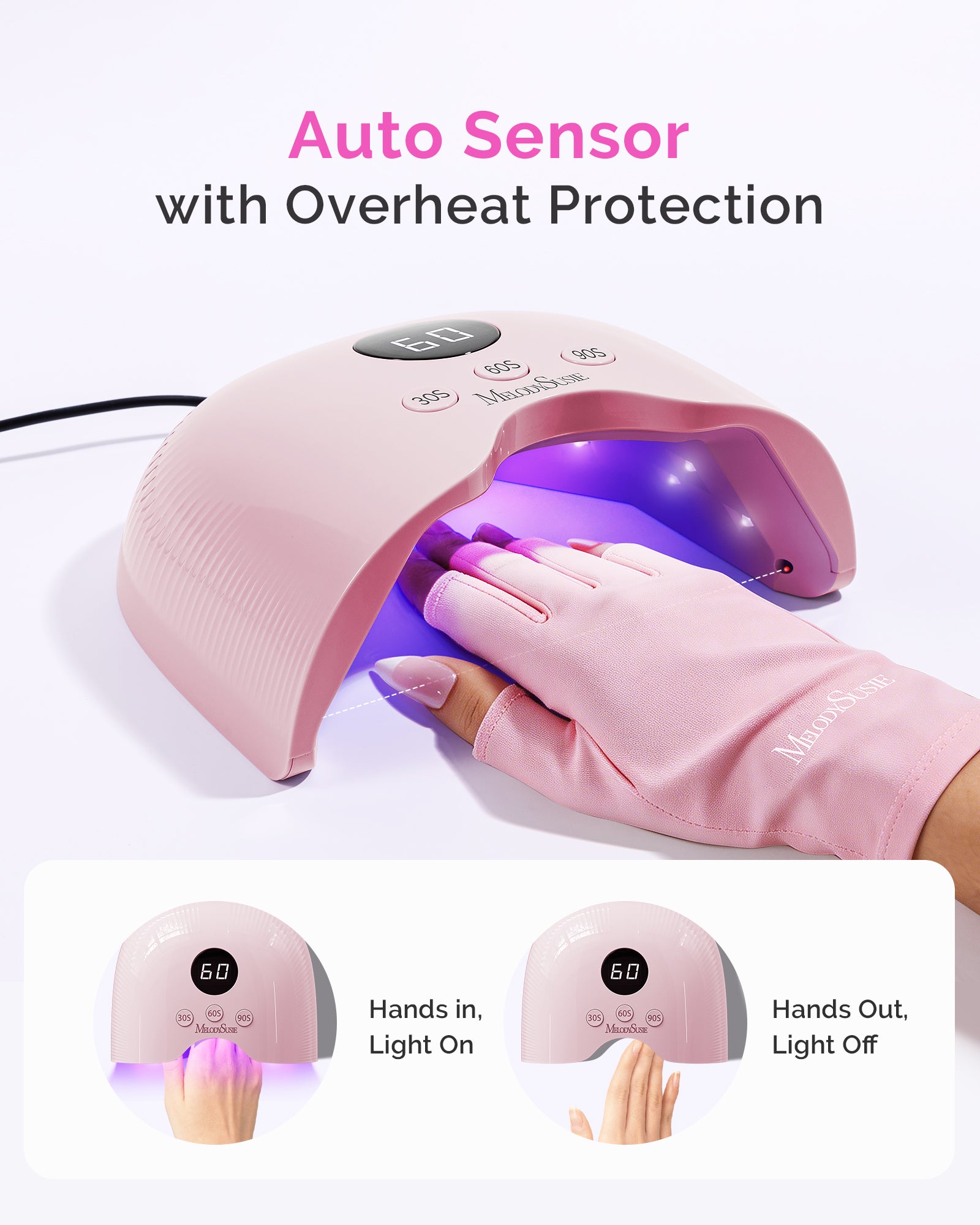 P-PLUS30A LED/UV Nail Lamp with UV Gloves - Pink - 图片6