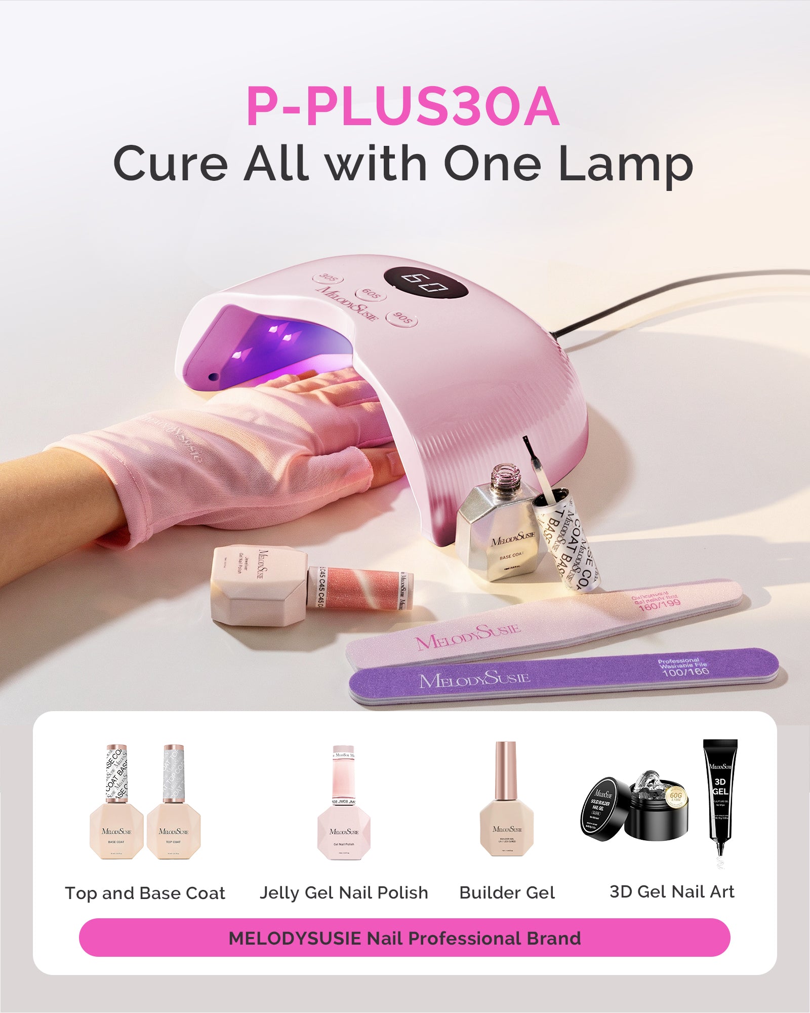P-PLUS30A LED/UV Nail Lamp with UV Gloves - Pink - 图片7