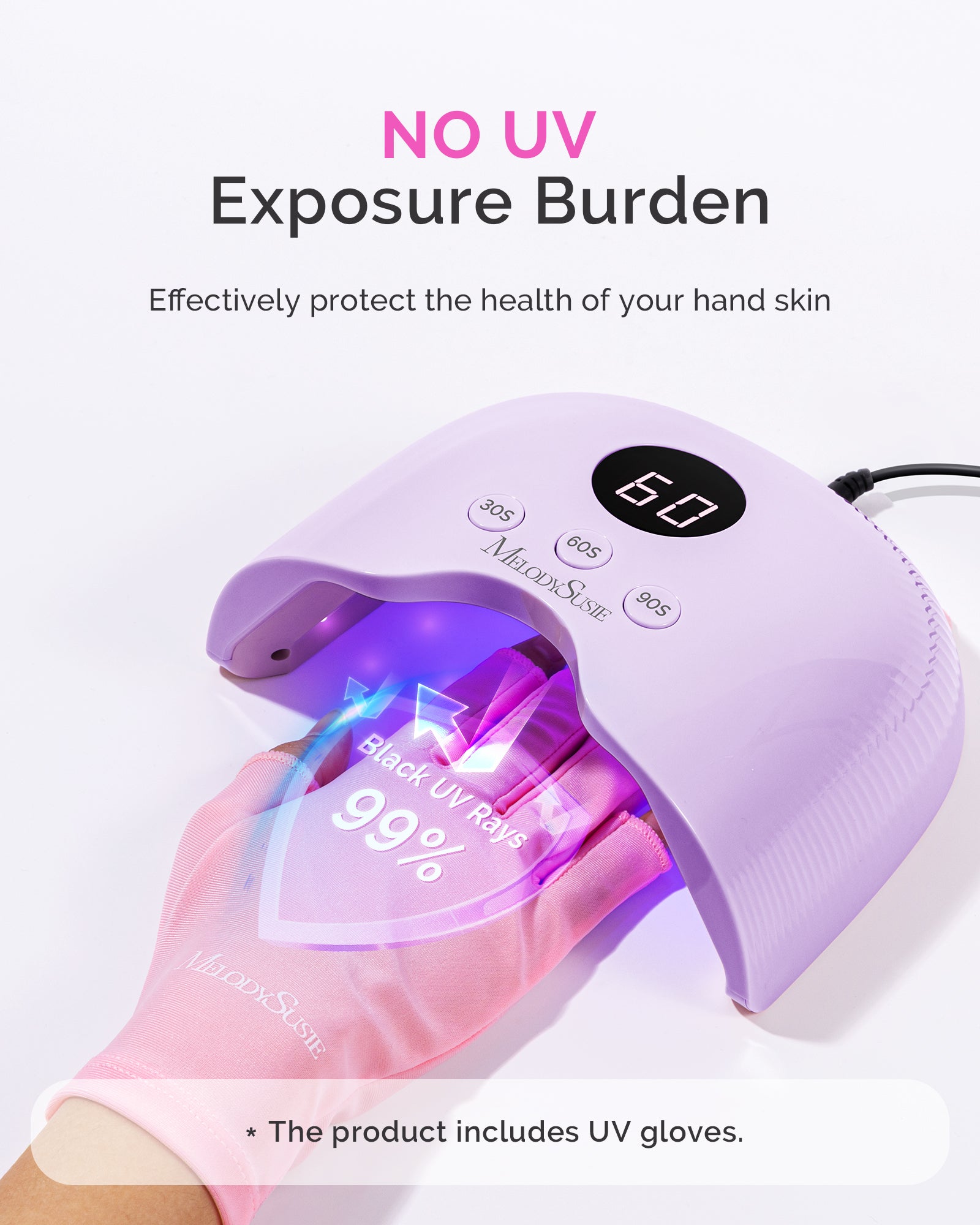 P-PLUS30A LED/UV Nail Lamp with UV Gloves - Purple - 图片2
