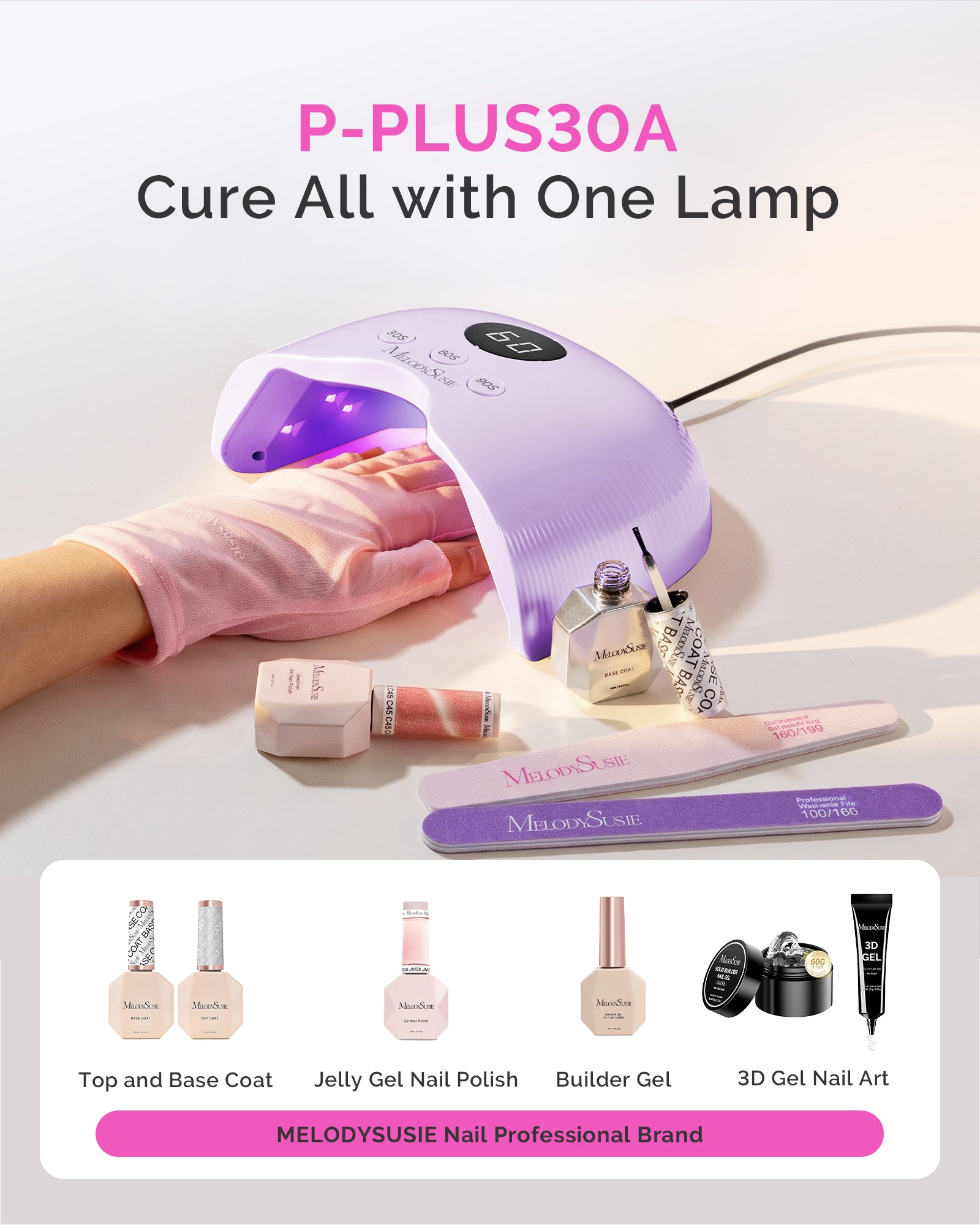 P-PLUS30A LED/UV Nail Lamp with UV Gloves - Purple - 图片7