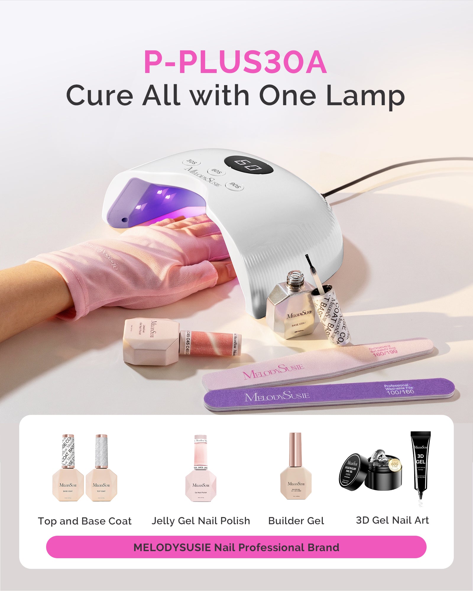P-PLUS30A LED/UV Nail Lamp with UV Gloves - White - 图片6