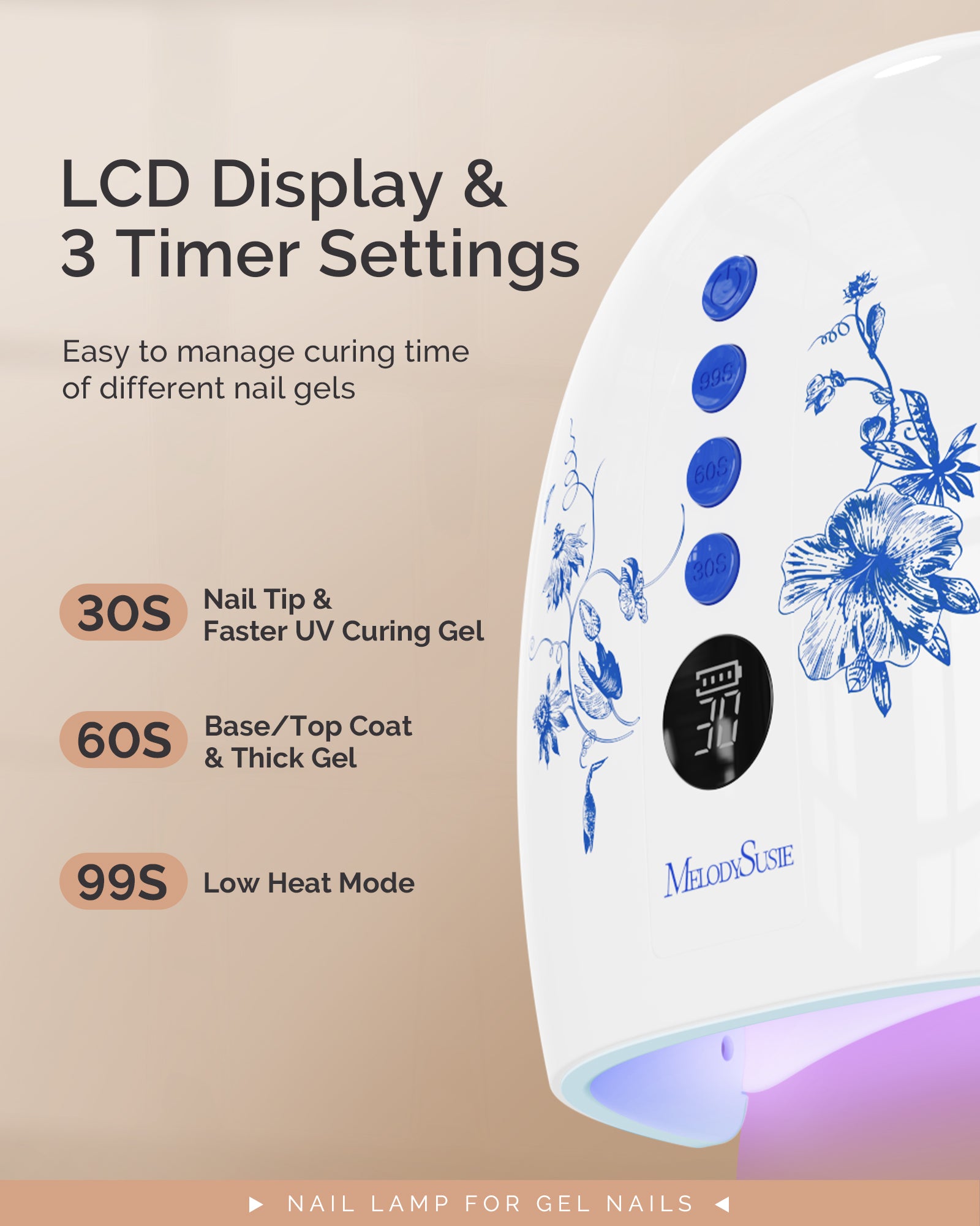 P-PLUS30G Rechargeable Cordless UV/LED Nail Lamp - Flower Design - 图片3