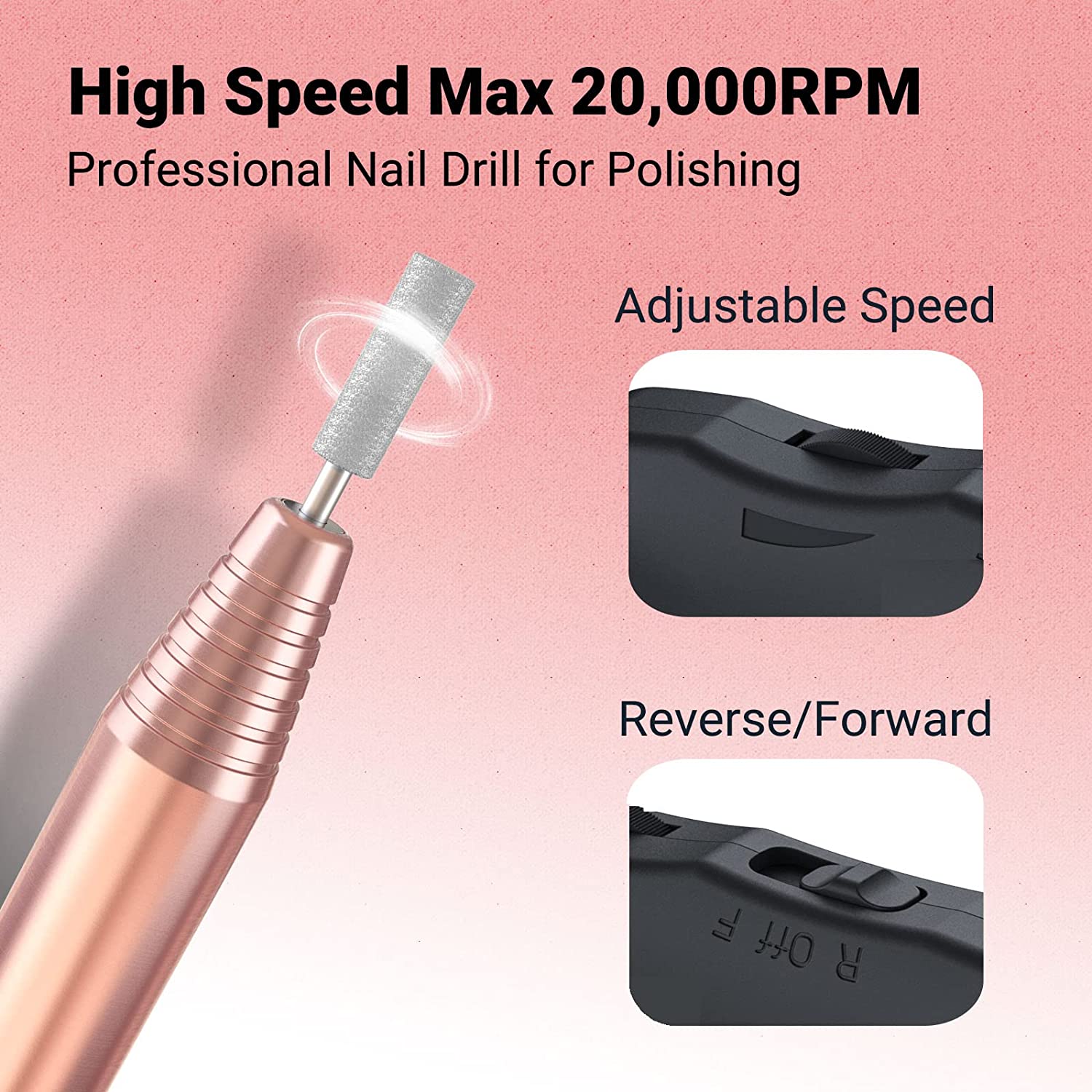 PC120I Pen-Shaped Portable USB Nail Drill 20,000RPM - 图片2