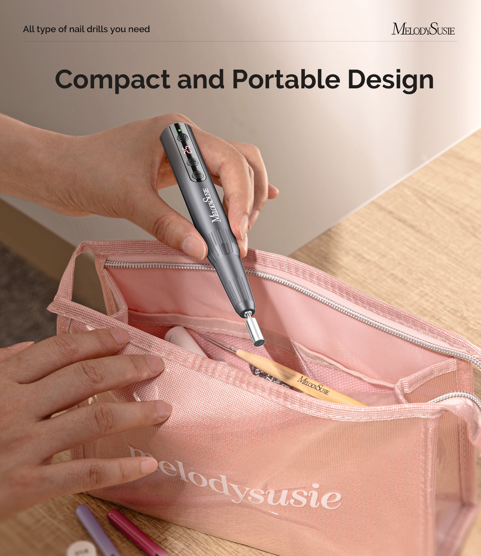 PC180E Pen-Shaped Rechargeable Nail Drill 25,000RPM - Black - 图片5