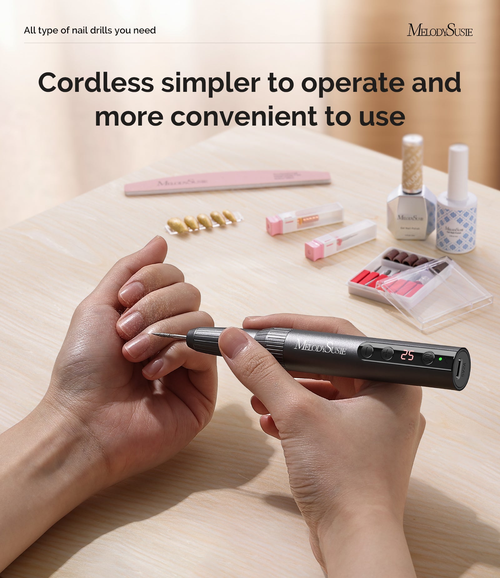 PC180E Pen-Shaped Rechargeable Nail Drill 25,000RPM - Black - 图片3