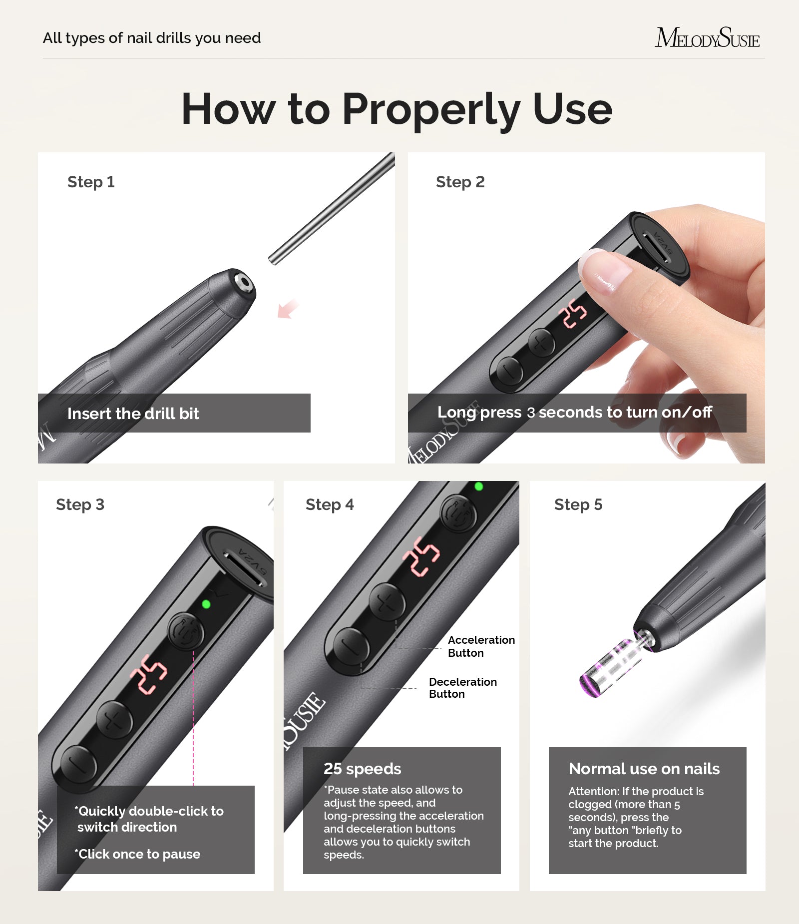 PC180E Pen-Shaped Rechargeable Nail Drill 25,000RPM - Black - 图片7