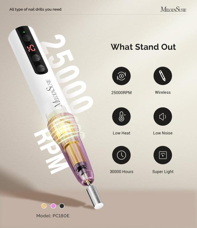 PC180E Pen-Shaped Rechargeable Nail Drill 25,000RPM - Pink Gold