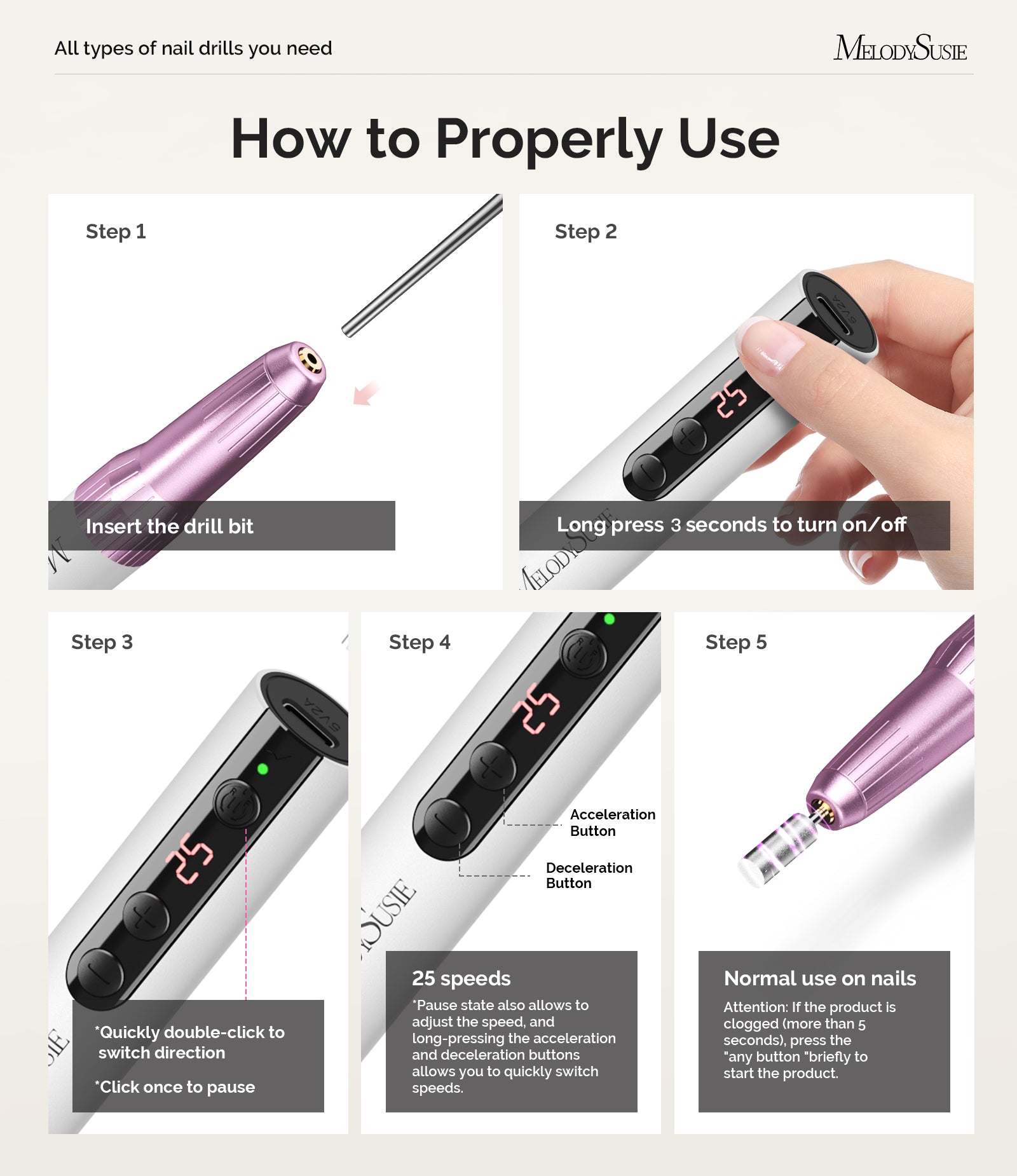 PC180E Pen-Shaped Rechargeable Nail Drill 25,000RPM - Pink Gold - 图片7