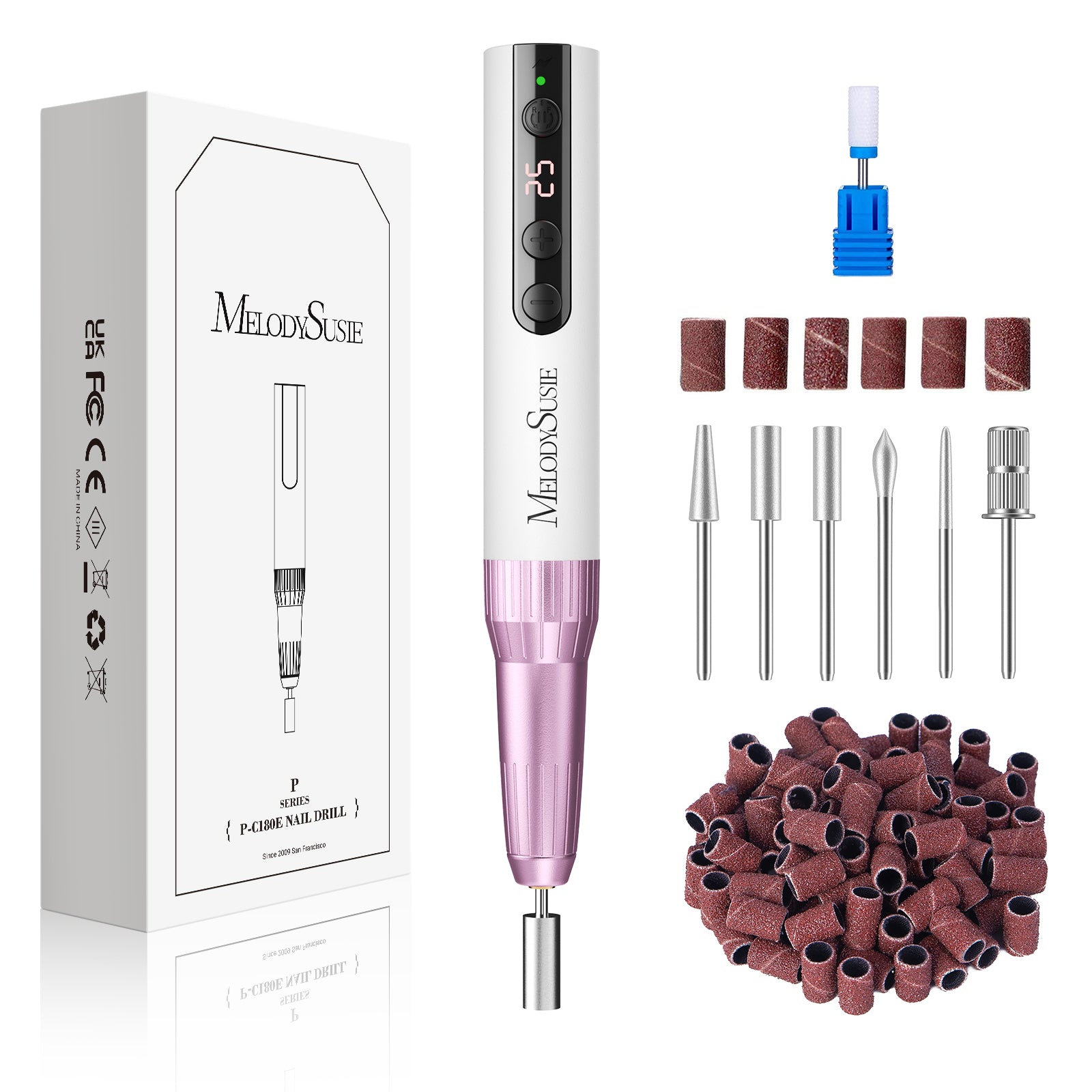 PC180E Pen-Shaped Rechargeable Nail Drill 25,000RPM - Pink Gold