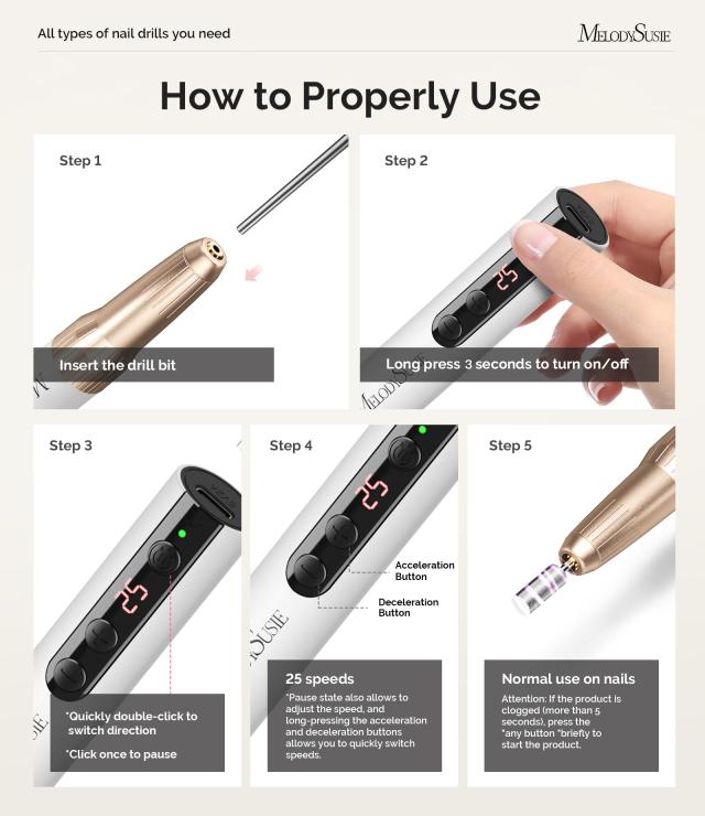 PC180E Pen-Shaped Rechargeable Nail Drill 25,000RPM - White Gold